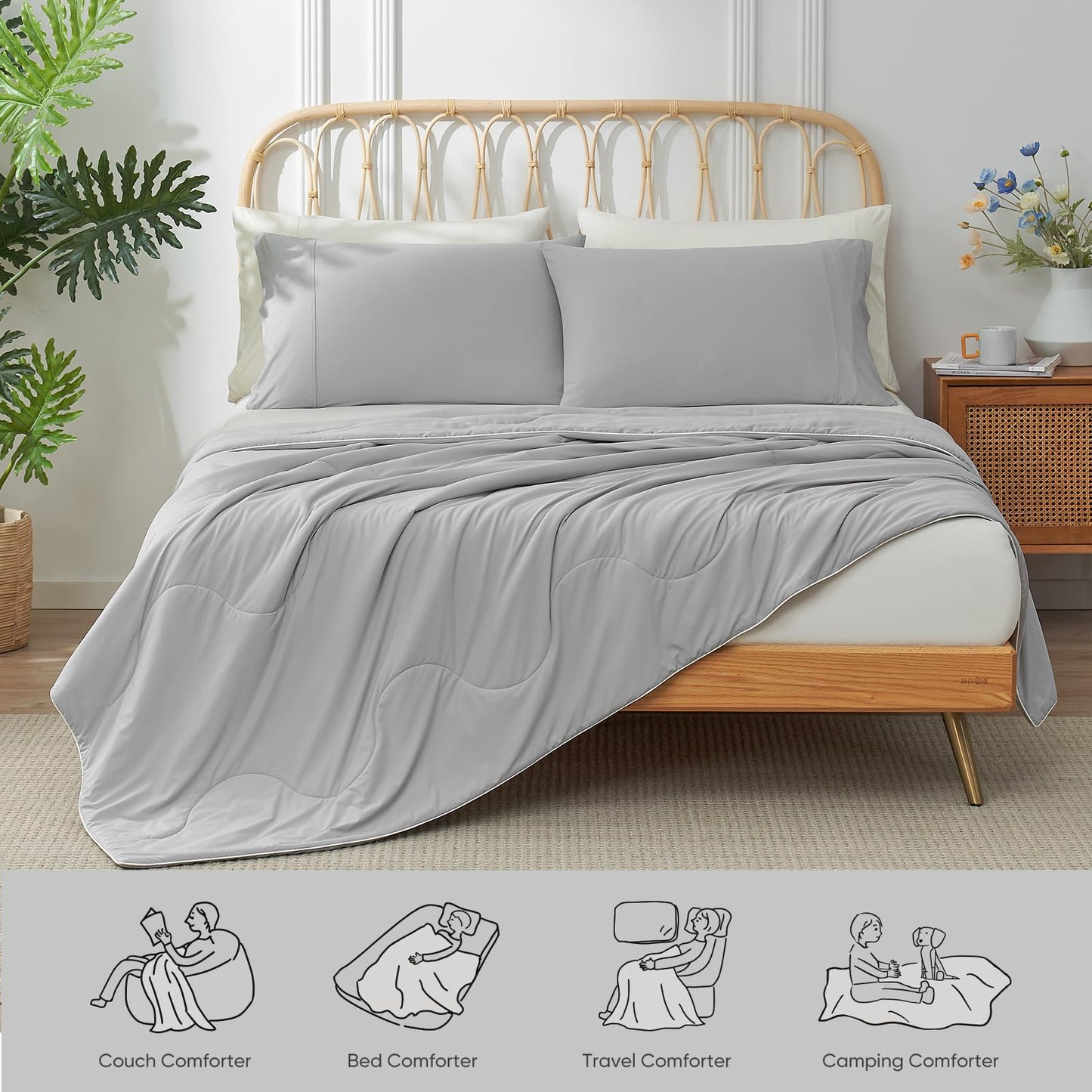 Snuggle Sac Cooling Comforter Twin Size, Breathable Cooling Blankets for Hot Sleepers and Night Sweats, Summer Comforters for Twin Size Bed, Soft Lightweight Blankets, 68x90 Inches, Dark Grey