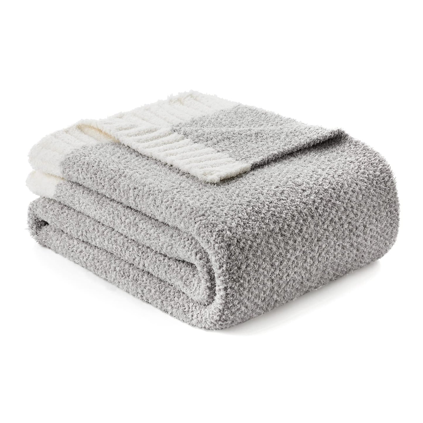 Snuggle Sac Buttery Grey Throw Blanket for Couch, Reversible Super Soft Warm Blankets Cozy Knit Fuzzy Plush Lightweight Throws for Sofa, Bed, Heather Grey, 50"x 60"