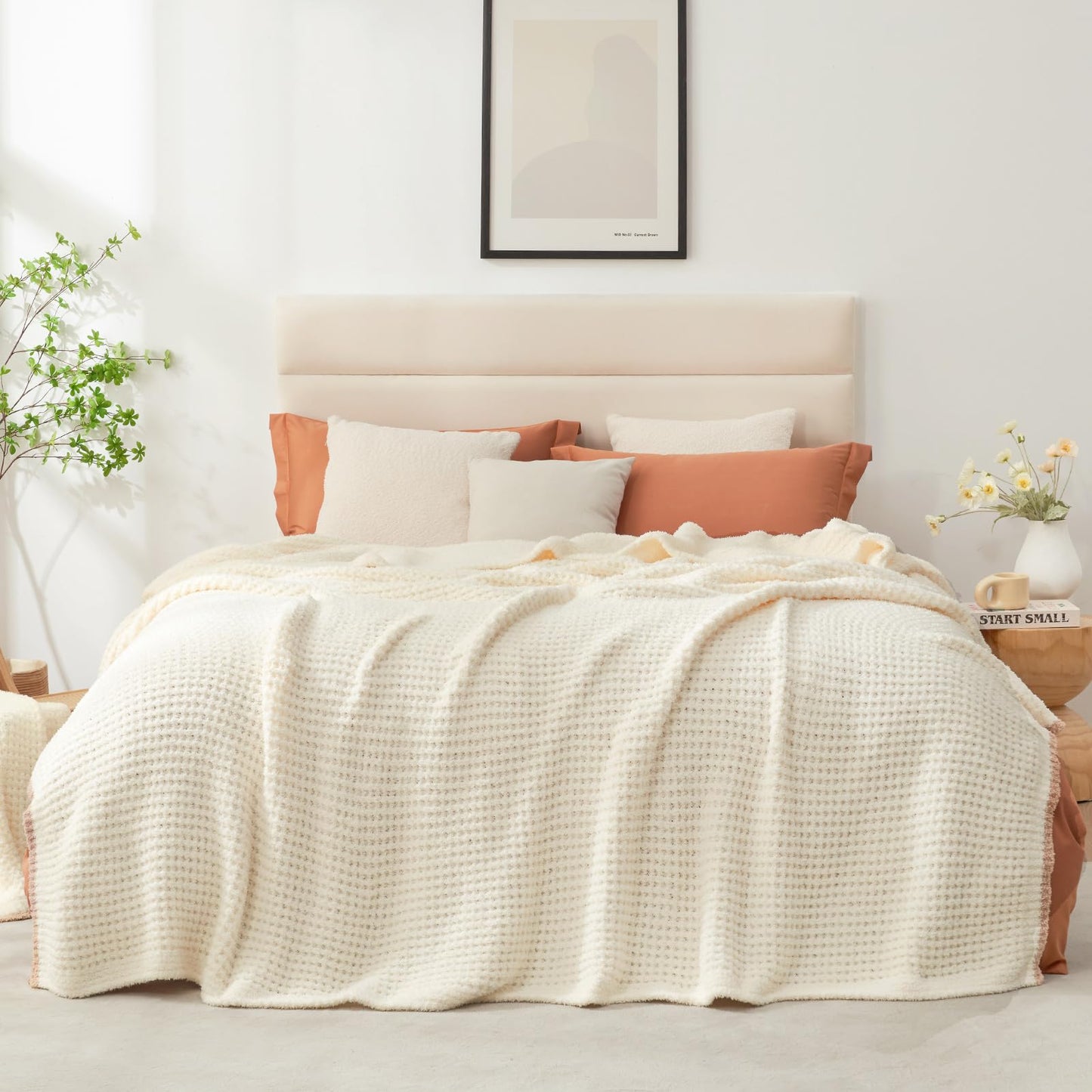 Snuggle Sac Ultra Soft Waffle Throw Blanket for Couch Bed Sofa 50x60 inches, Reversible Blue Blanket Microfiber Fluffy Fuzzy Cozy Knit Throws for Women Mothers Birthday Gifts