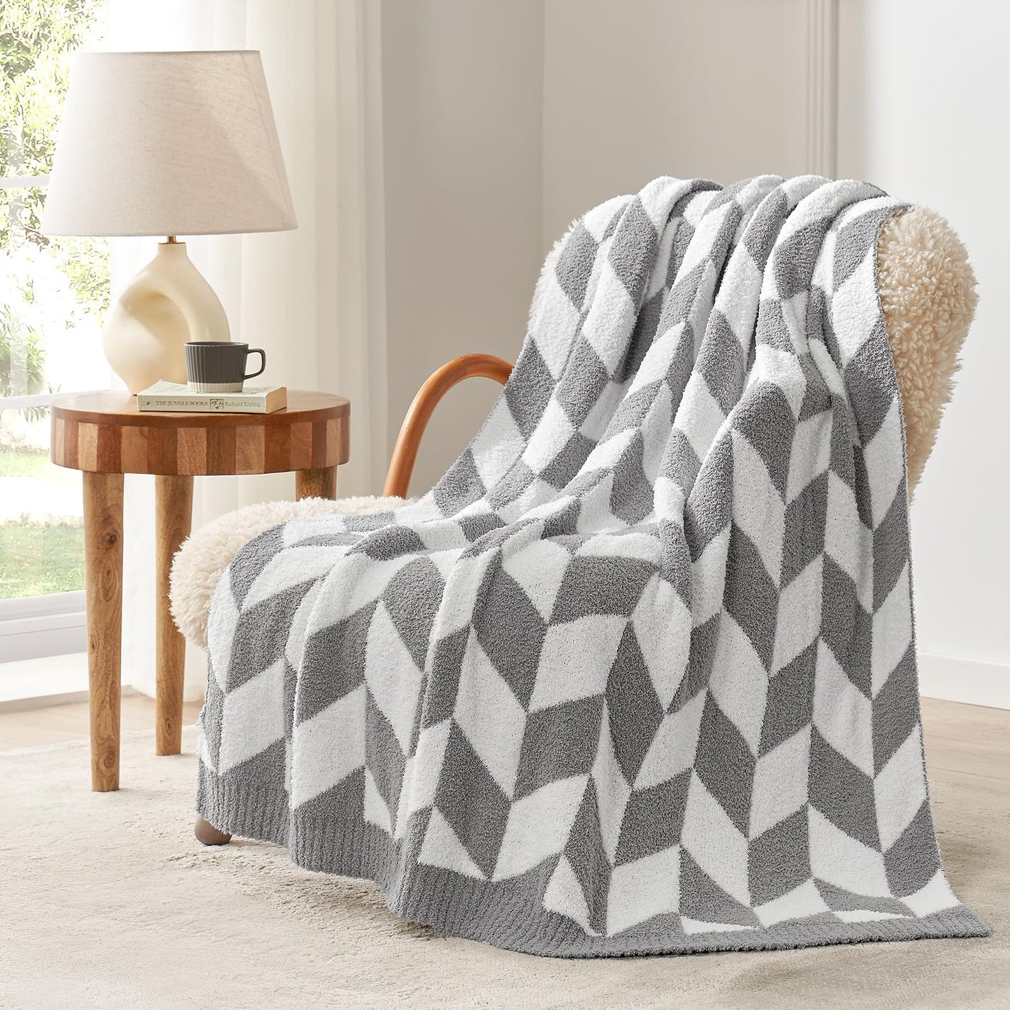 Snuggle Sac Buttery Grey Throw Blanket for Couch, Reversible Super Soft Warm Blankets Cozy Knit Fuzzy Plush Lightweight Throws for Sofa, Bed, Heather Grey, 50"x 60"