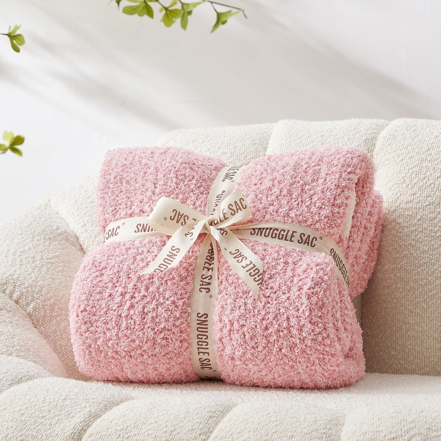 Snuggle Sac Heather Beige Throw Blankets Luxurious Microfiber Fabric, Reversible Super Soft Throws Warm Cozy Knit Fuzzy Plush Throw Blanket for Couch, Bed, Sofa, Camping, Beige,50x60 inches