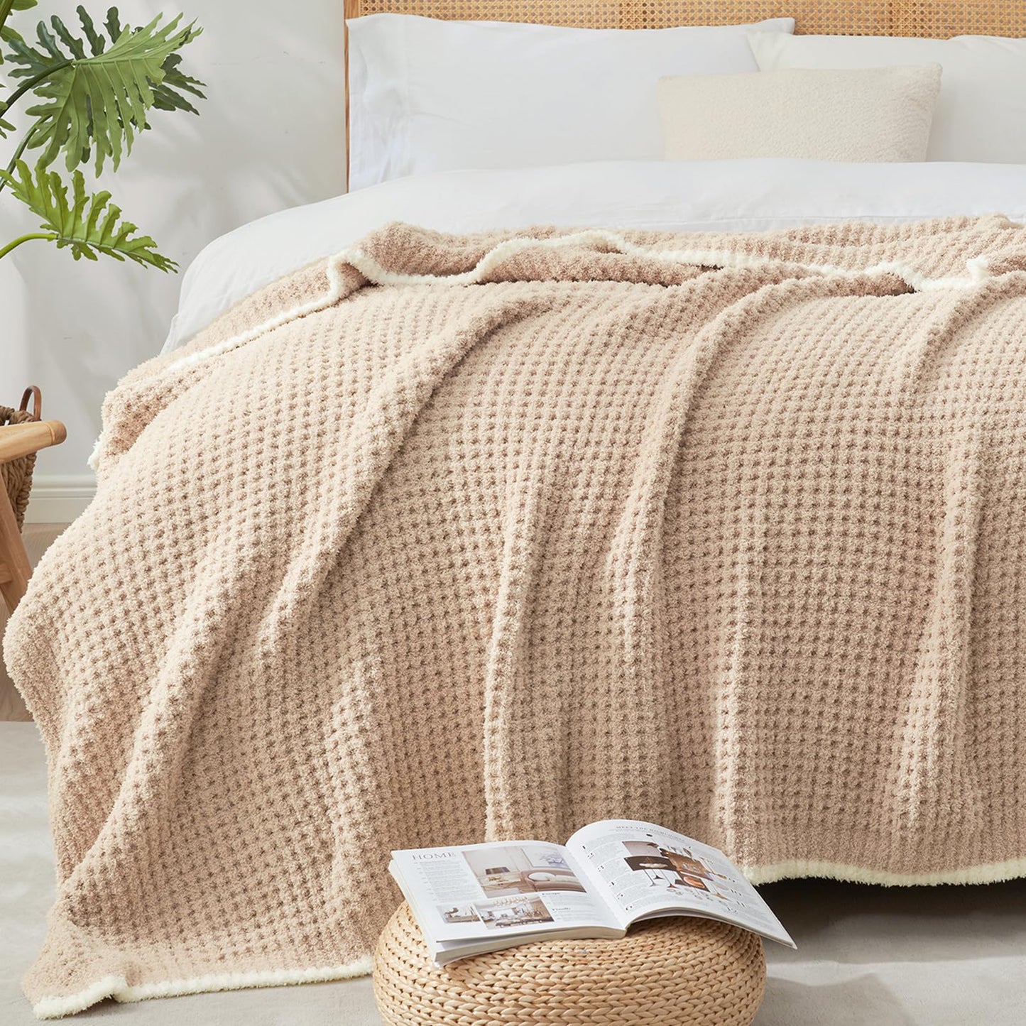 Snuggle Sac Ultra Soft Waffle Throw Blanket for Couch Bed Sofa 50x60 inches, Reversible Blue Blanket Microfiber Fluffy Fuzzy Cozy Knit Throws for Women Mothers Birthday Gifts