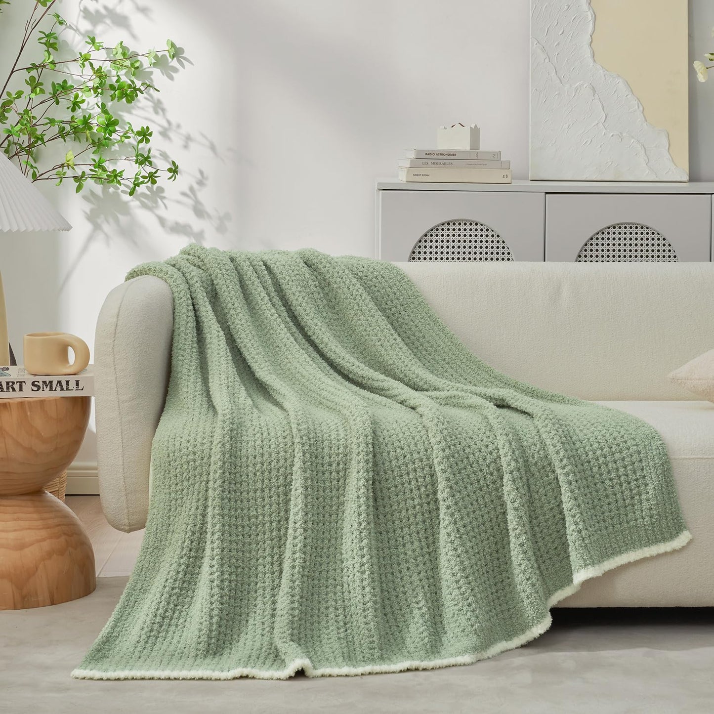 Snuggle Sac Ultra Soft Waffle Throw Blanket for Couch Bed Sofa 50x60 inches, Reversible Blue Blanket Microfiber Fluffy Fuzzy Cozy Knit Throws for Women Mothers Birthday Gifts