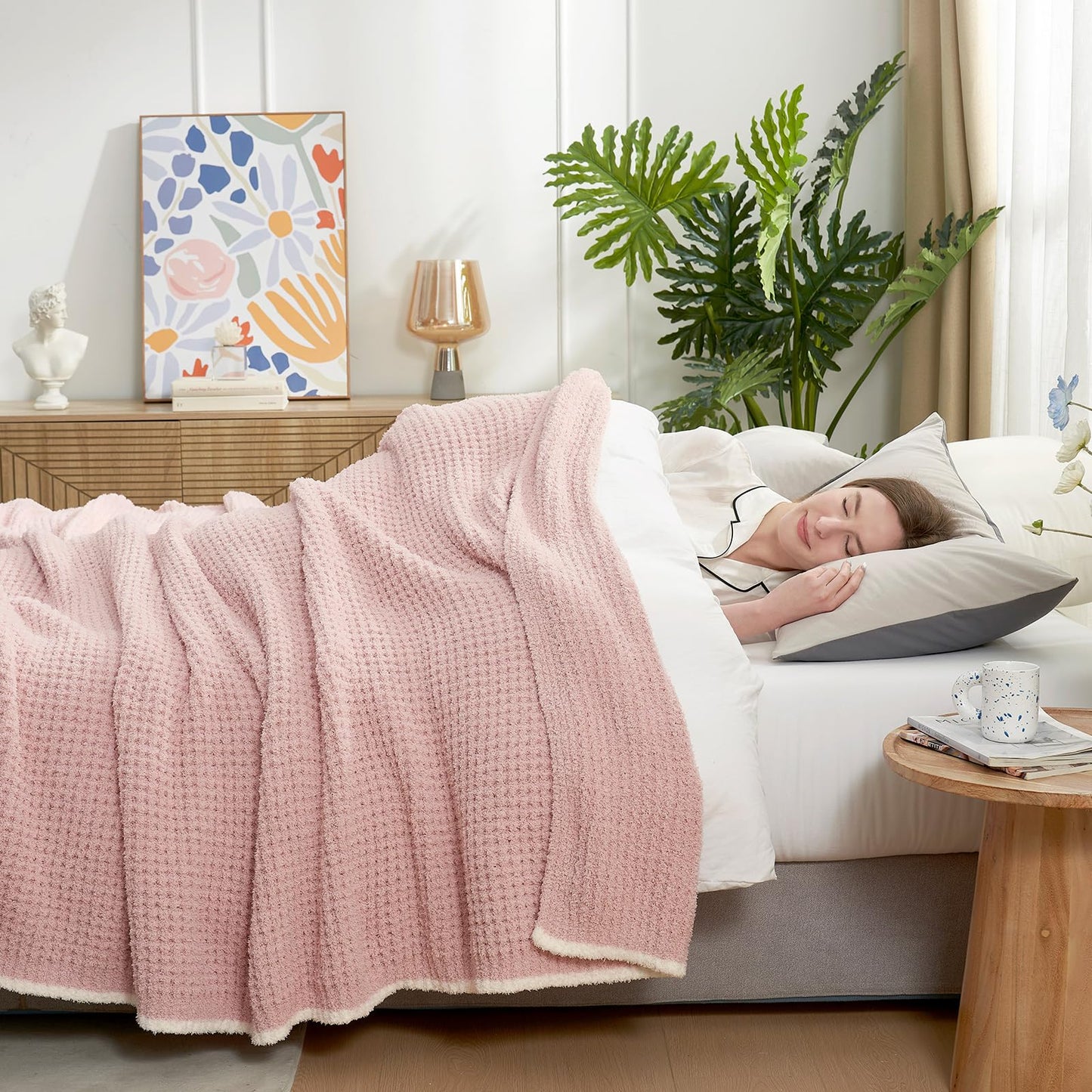 Snuggle Sac Ultra Soft Waffle Throw Blanket for Couch Bed Sofa 50x60 inches, Reversible Blue Blanket Microfiber Fluffy Fuzzy Cozy Knit Throws for Women Mothers Birthday Gifts