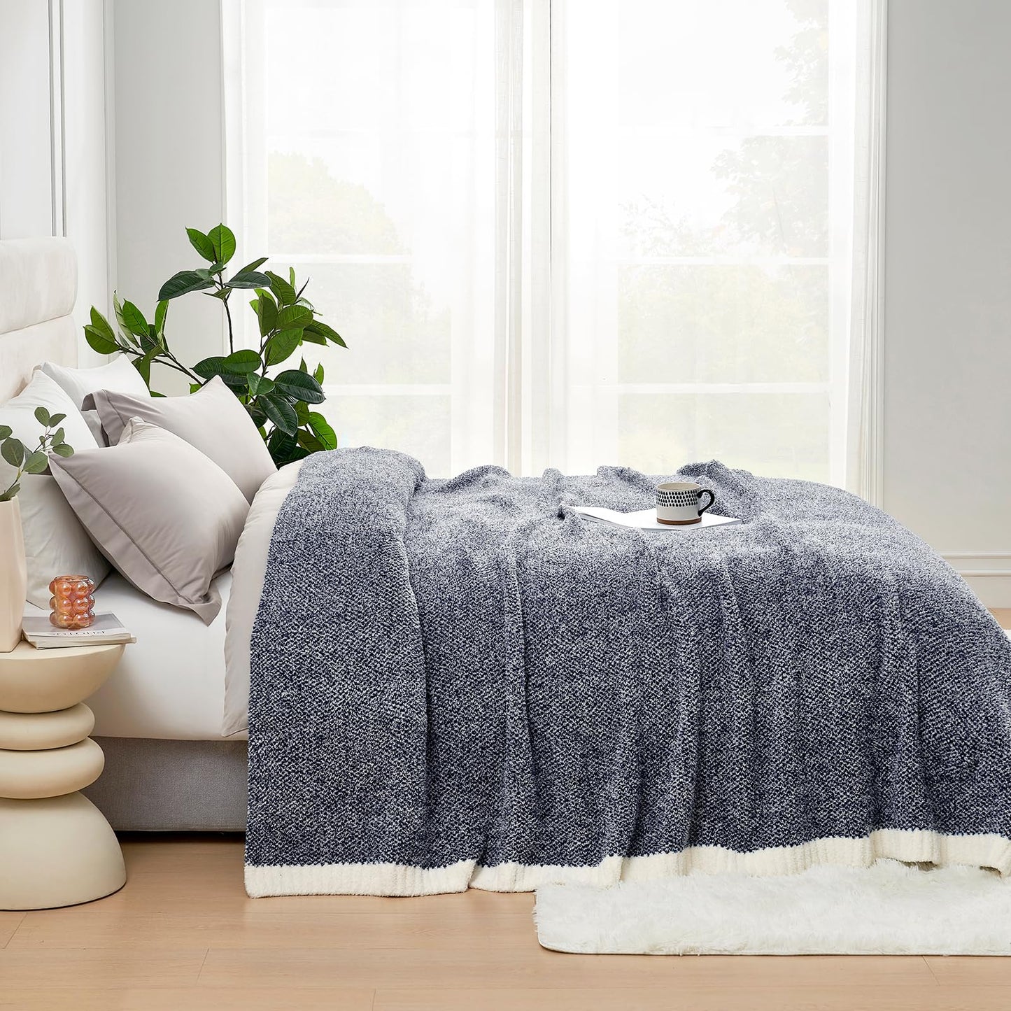 Snuggle Sac Buttery Grey Throw Blanket for Couch, Reversible Super Soft Warm Blankets Cozy Knit Fuzzy Plush Lightweight Throws for Sofa, Bed, Heather Grey, 50"x 60"