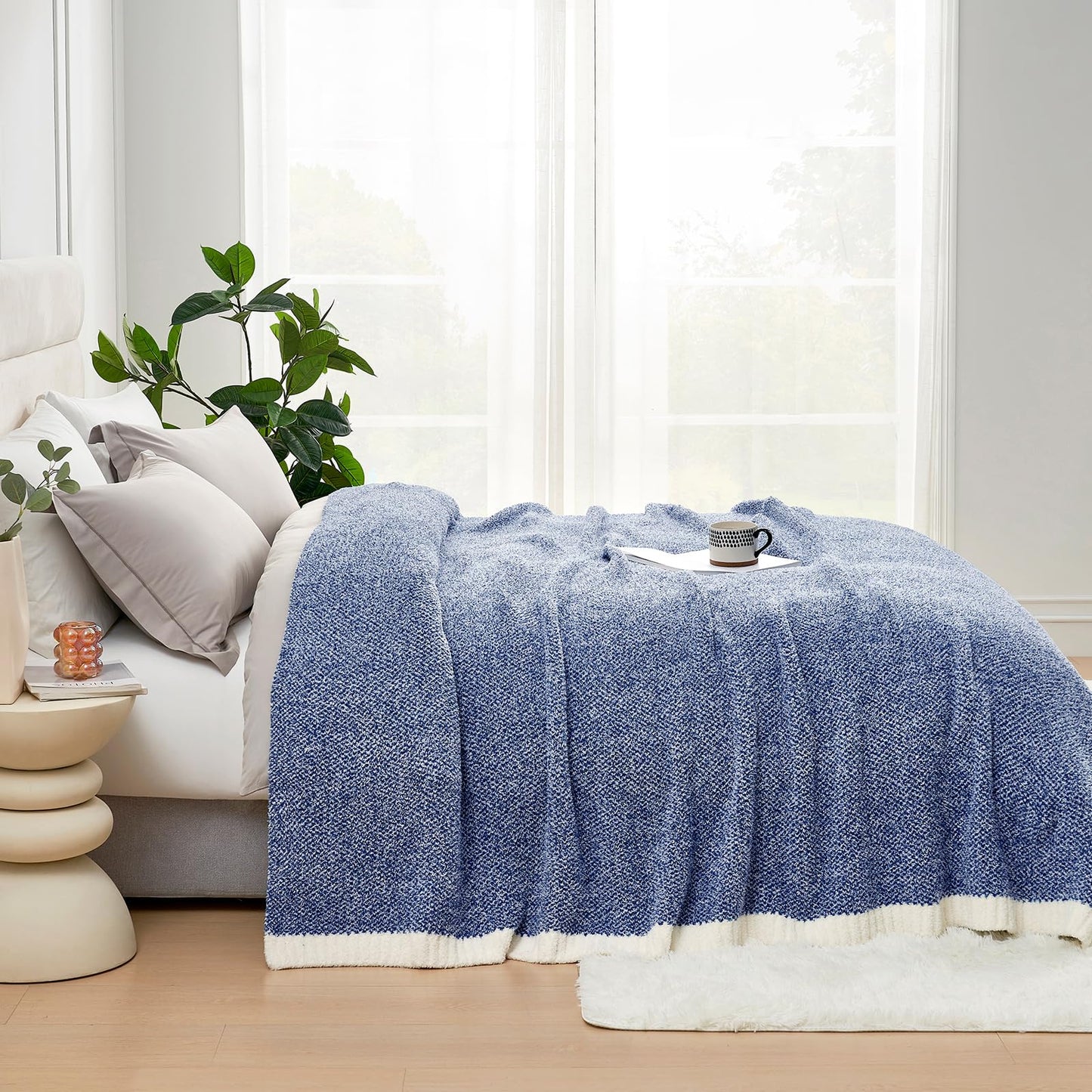 Snuggle Sac Buttery Grey Throw Blanket for Couch, Reversible Super Soft Warm Blankets Cozy Knit Fuzzy Plush Lightweight Throws for Sofa, Bed, Heather Grey, 50"x 60"