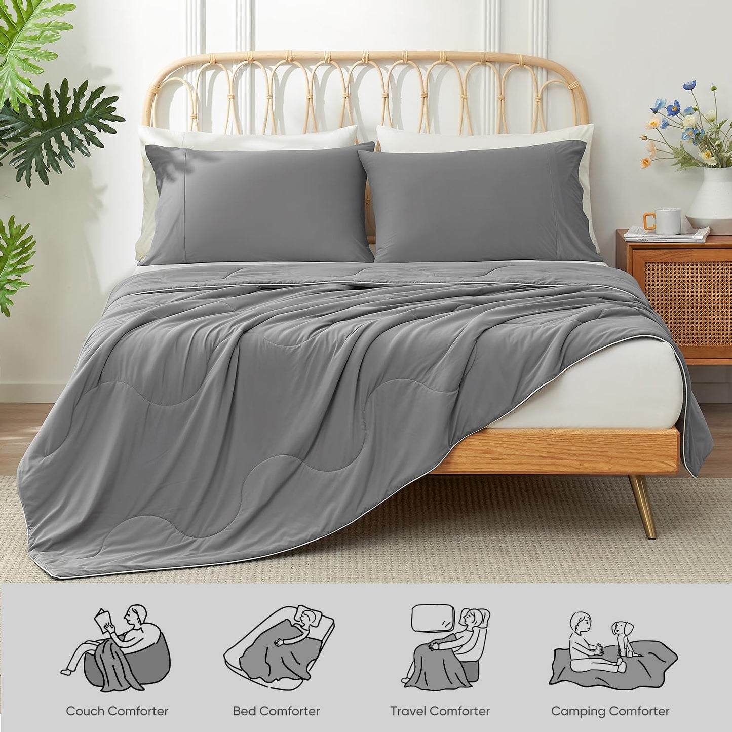 Snuggle Sac Cooling Comforter Twin Size, Breathable Cooling Blankets for Hot Sleepers and Night Sweats, Summer Comforters for Twin Size Bed, Soft Lightweight Blankets, 68x90 Inches, Dark Grey