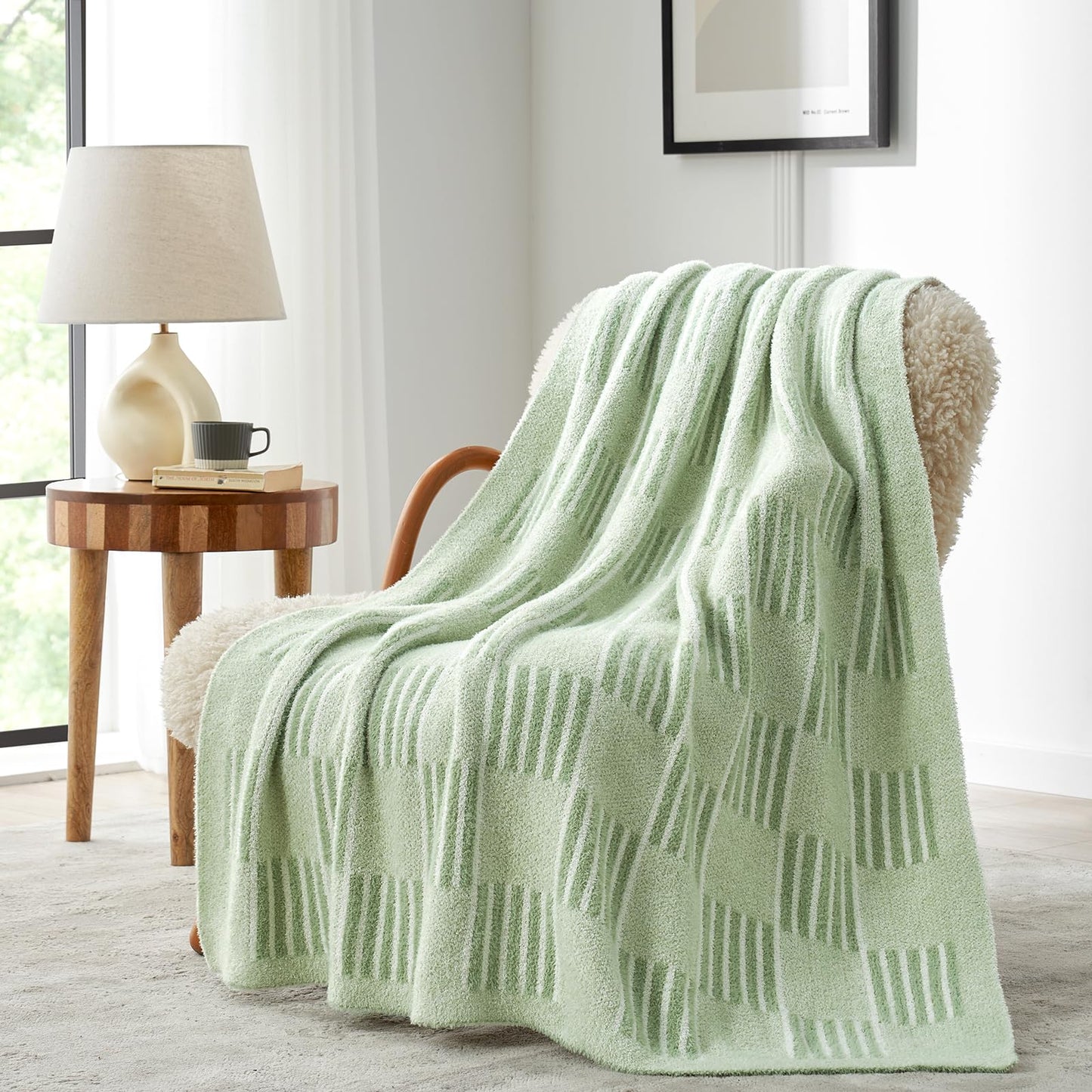 Snuggle Sac Checkered Orange Throw Blanket for Fall,Super Soft Reversible Cozy Warm Blanket for Couch Sofa Bedroom,Cute Lightweight Striped Throws for Women,Heather Orange,50x60 inches
