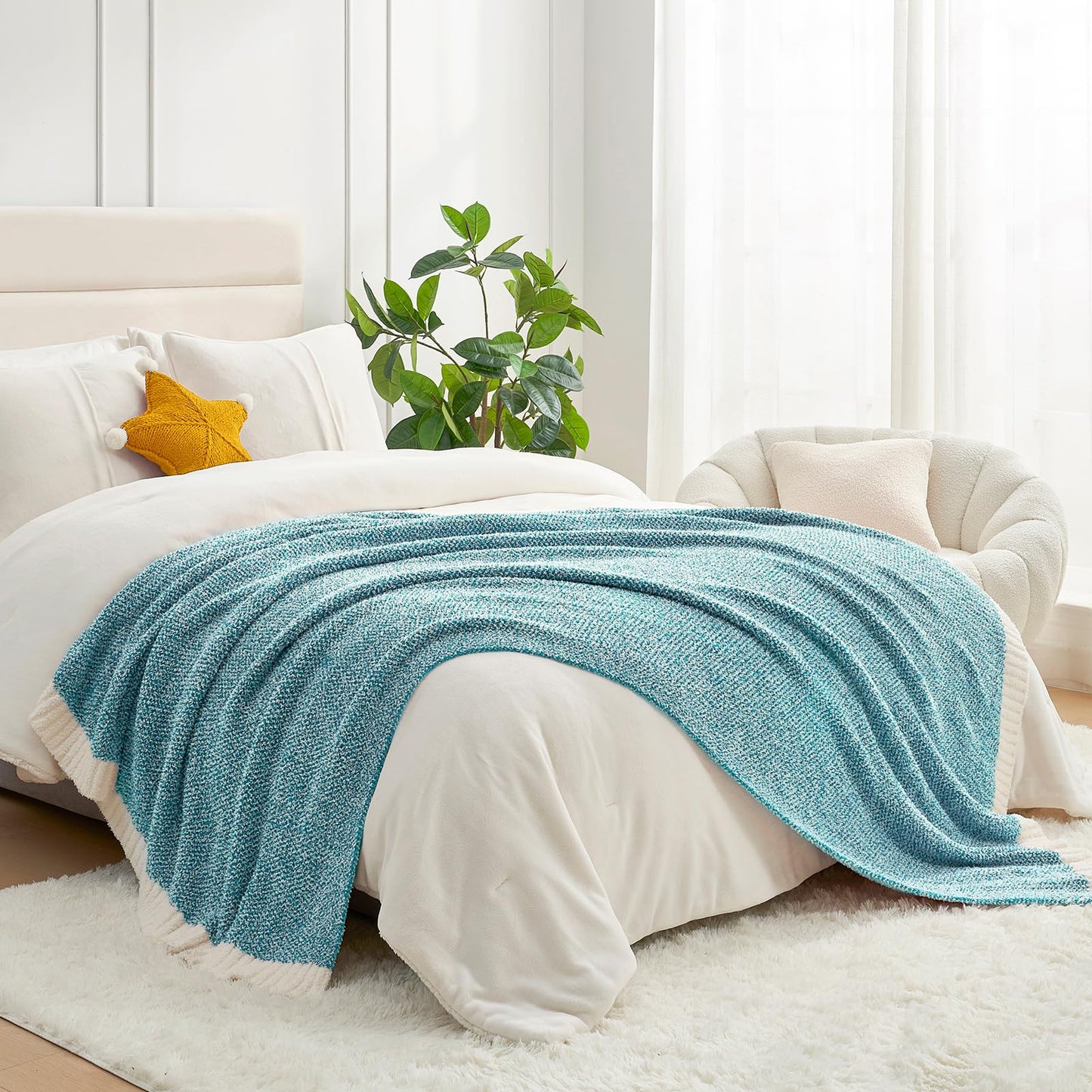 Snuggle Sac Heather Beige Throw Blankets Luxurious Microfiber Fabric, Reversible Super Soft Throws Warm Cozy Knit Fuzzy Plush Throw Blanket for Couch, Bed, Sofa, Camping, Beige,50x60 inches
