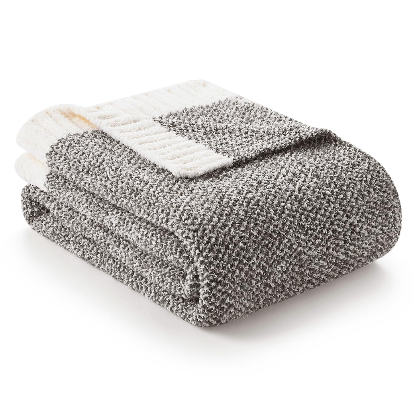 Snuggle Sac Buttery Grey Throw Blanket for Couch, Reversible Super Soft Warm Blankets Cozy Knit Fuzzy Plush Lightweight Throws for Sofa, Bed, Heather Grey, 50"x 60"