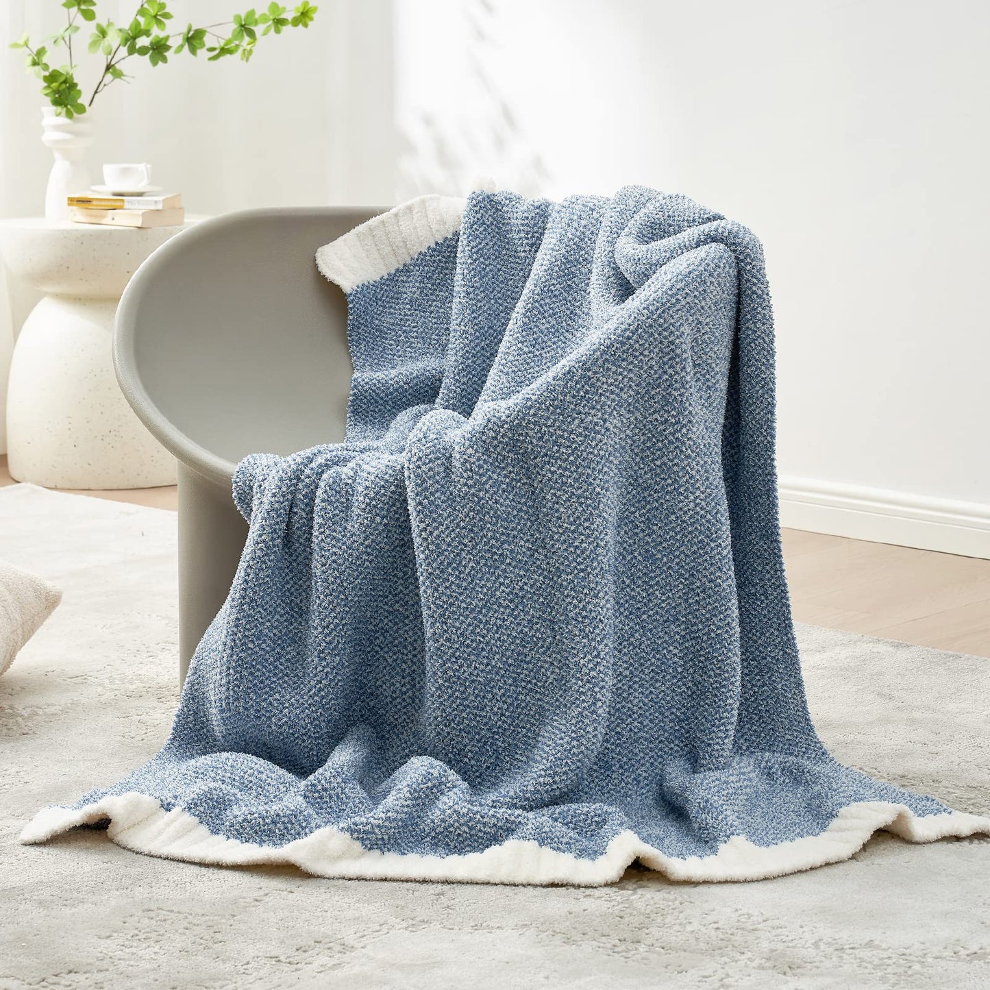 Snuggle Sac Buttery Grey Throw Blanket for Couch, Reversible Super Soft Warm Blankets Cozy Knit Fuzzy Plush Lightweight Throws for Sofa, Bed, Heather Grey, 50"x 60"
