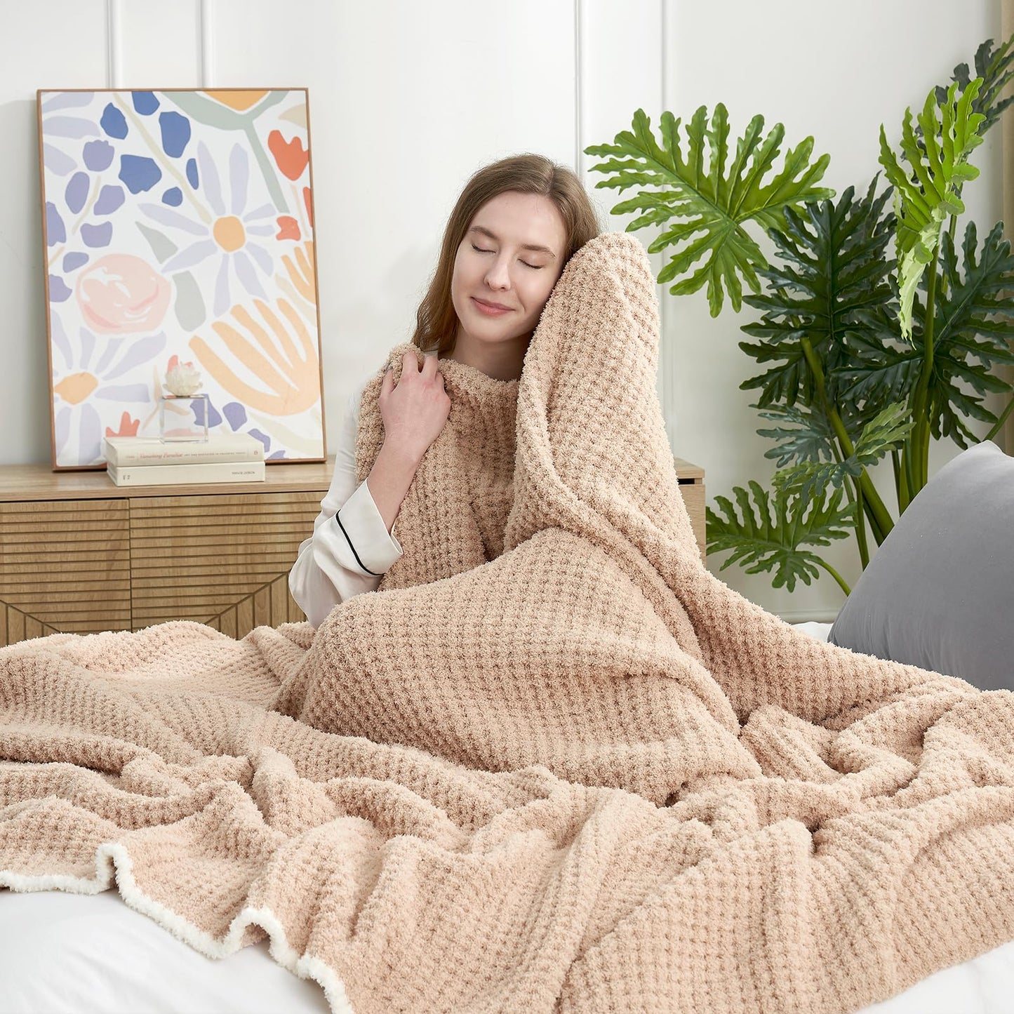 Snuggle Sac Ultra Soft Waffle Throw Blanket for Couch Bed Sofa 50x60 inches, Reversible Blue Blanket Microfiber Fluffy Fuzzy Cozy Knit Throws for Women Mothers Birthday Gifts
