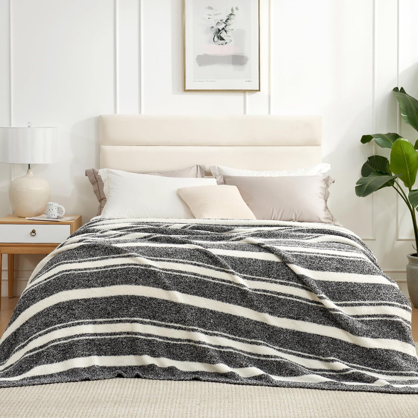 Snuggle Sac Buttery Grey Throw Blanket for Couch, Reversible Super Soft Warm Blankets Cozy Knit Fuzzy Plush Lightweight Throws for Sofa, Bed, Heather Grey, 50"x 60"