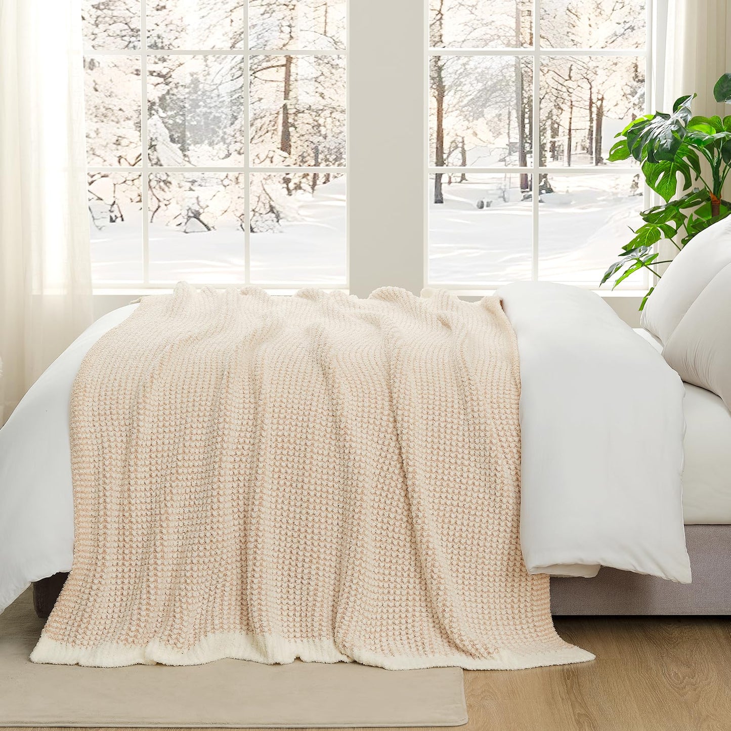 Snuggle Sac Ultra Soft Waffle Throw Blanket for Couch Bed Sofa 50x60 inches, Reversible Blue Blanket Microfiber Fluffy Fuzzy Cozy Knit Throws for Women Mothers Birthday Gifts