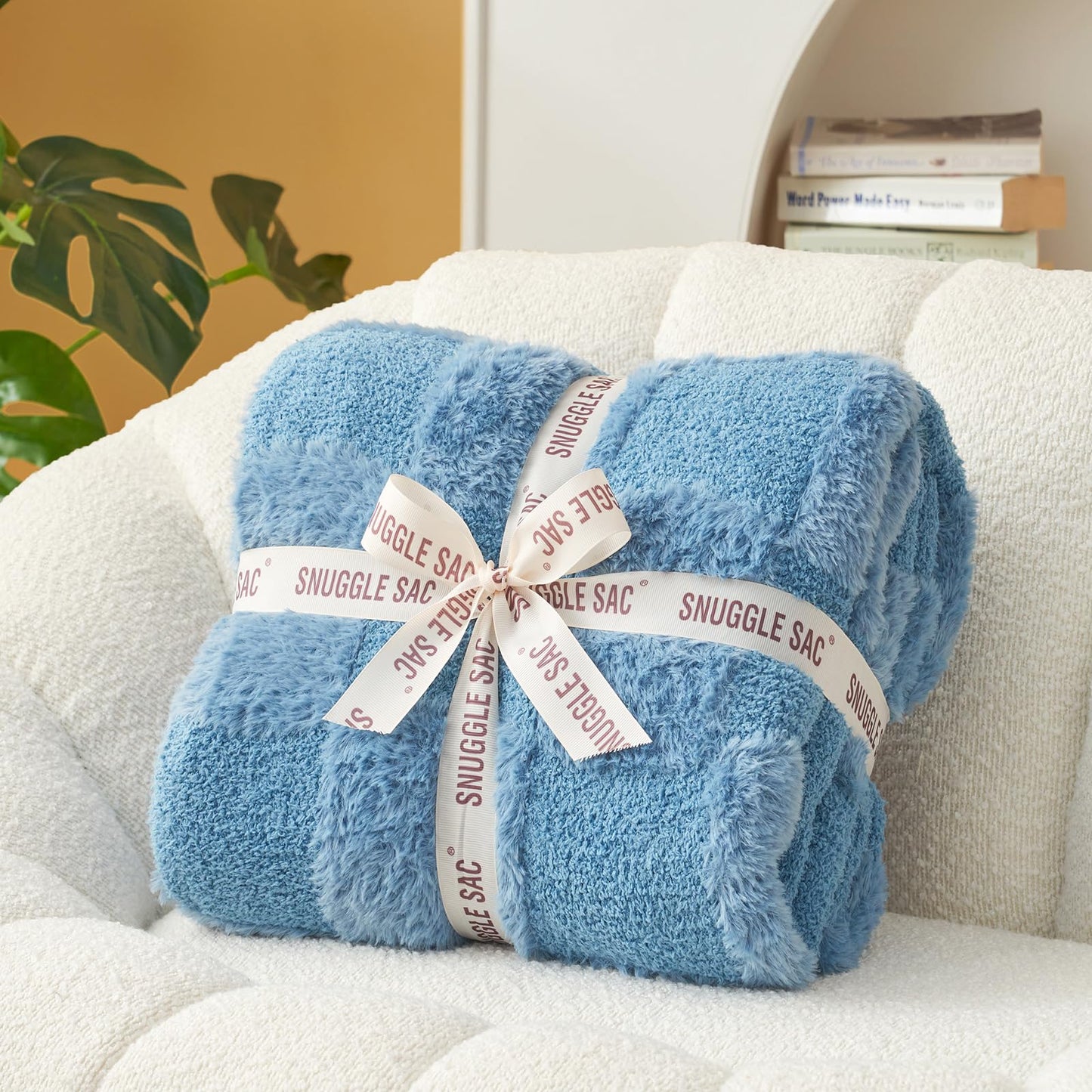 Snuggle Sac Checkered Throw Blanket Faux Fur Microfiber Blankets for Couch,Cozy Soft Warm Blanket for Sofa Bedroom Living Room,Beige Checker,50x60 inches