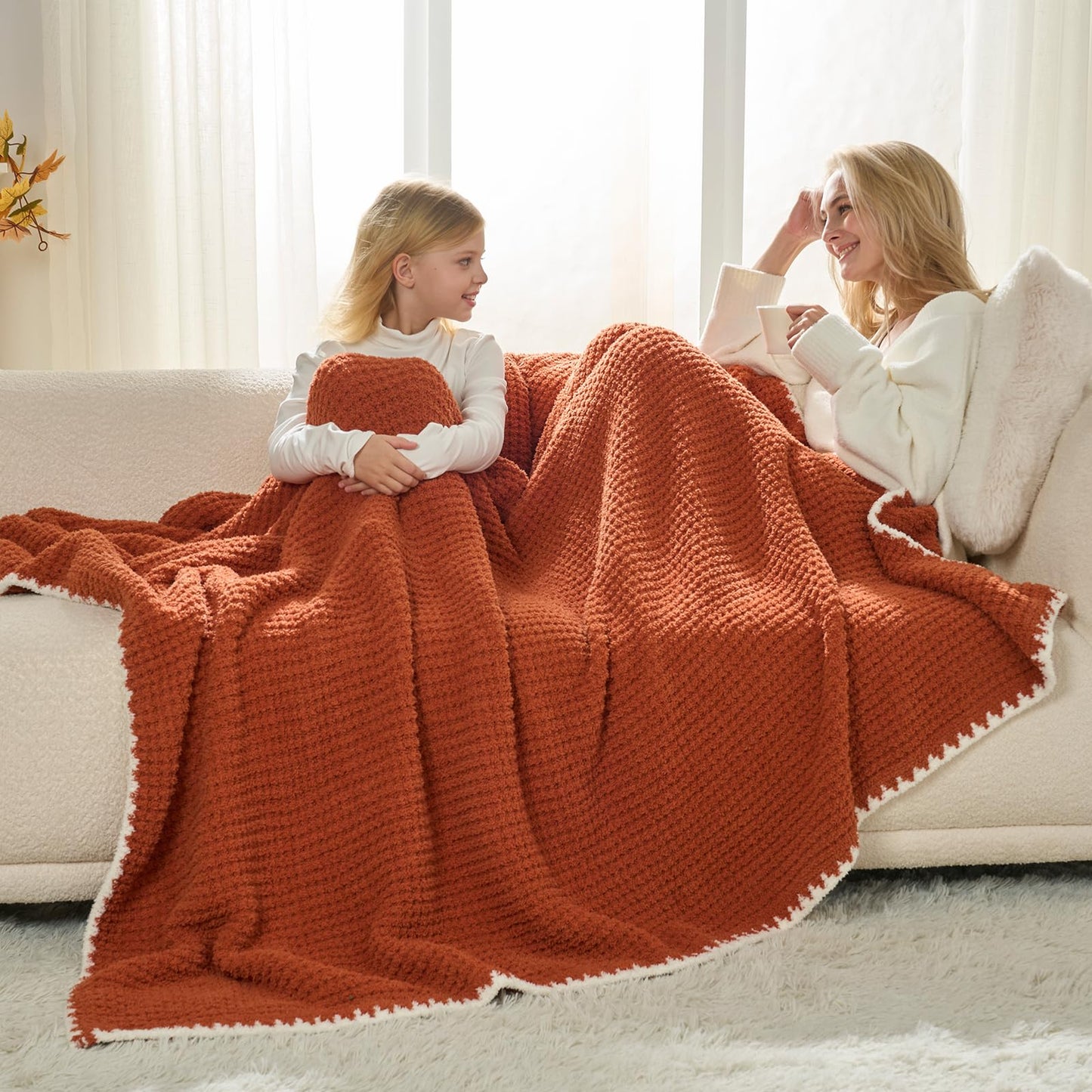 Snuggle Sac Ultra Soft Waffle Throw Blanket for Couch Bed Sofa 50x60 inches, Reversible Blue Blanket Microfiber Fluffy Fuzzy Cozy Knit Throws for Women Mothers Birthday Gifts
