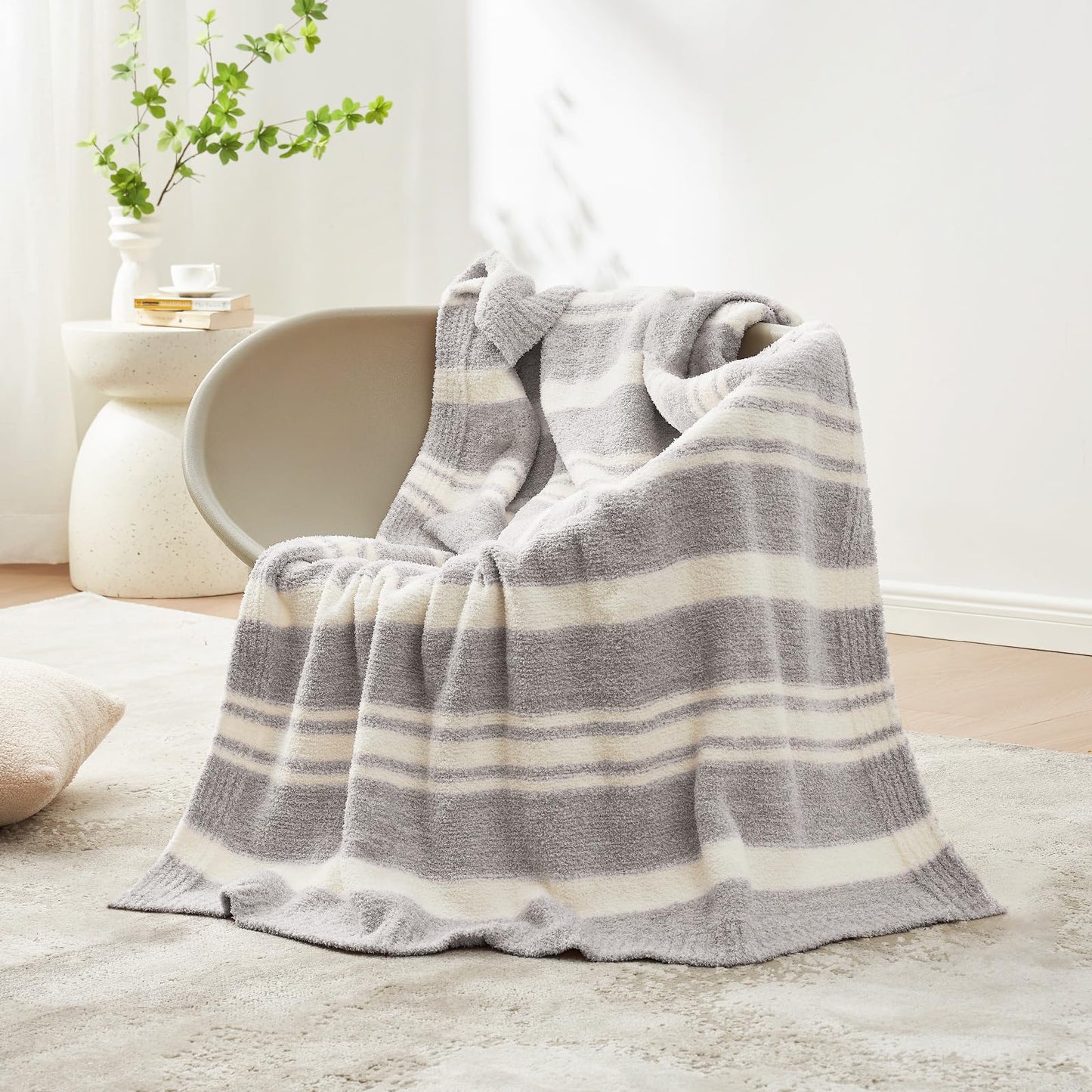 Snuggle Sac Buttery Grey Throw Blanket for Couch, Reversible Super Soft Warm Blankets Cozy Knit Fuzzy Plush Lightweight Throws for Sofa, Bed, Heather Grey, 50"x 60"