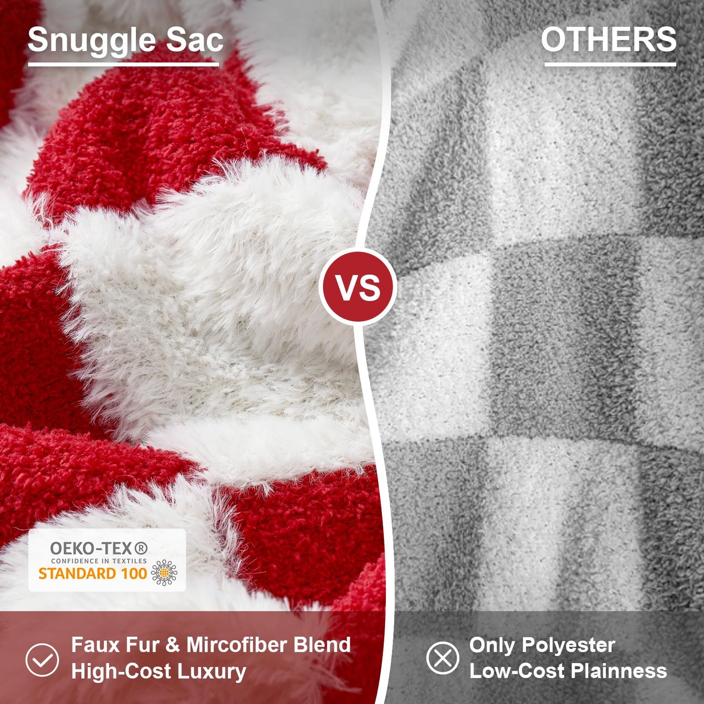 Snuggle Sac Checkered Throw Blanket Faux Fur Microfiber Blankets for Couch,Cozy Soft Warm Blanket for Sofa Bedroom Living Room,Beige Checker,50x60 inches