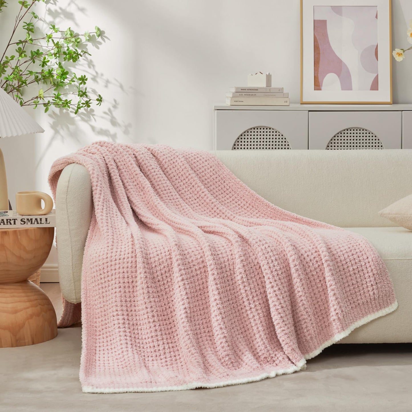 Snuggle Sac Ultra Soft Waffle Throw Blanket for Couch Bed Sofa 50x60 inches, Reversible Blue Blanket Microfiber Fluffy Fuzzy Cozy Knit Throws for Women Mothers Birthday Gifts