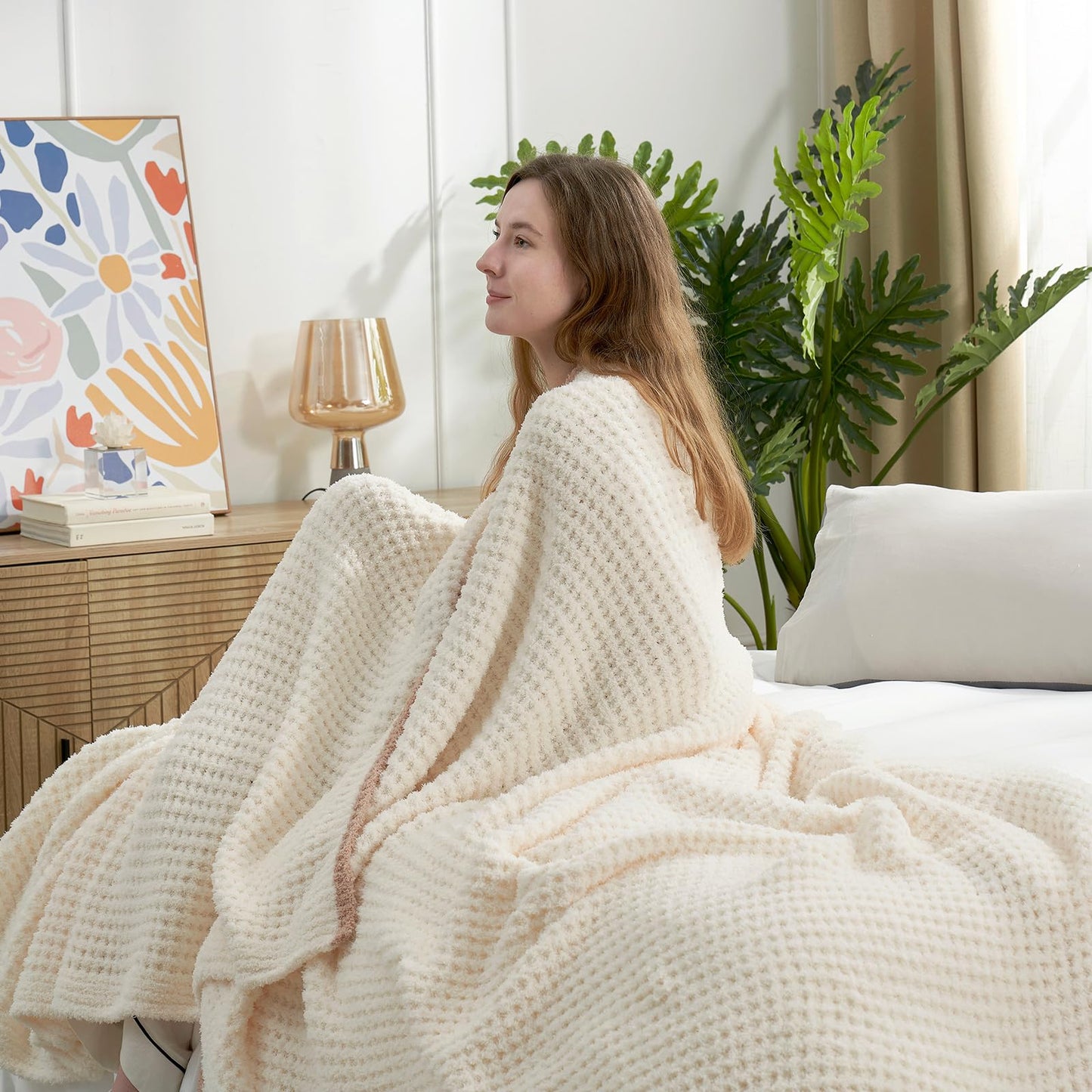 Snuggle Sac Ultra Soft Waffle Throw Blanket for Couch Bed Sofa 50x60 inches, Reversible Blue Blanket Microfiber Fluffy Fuzzy Cozy Knit Throws for Women Mothers Birthday Gifts
