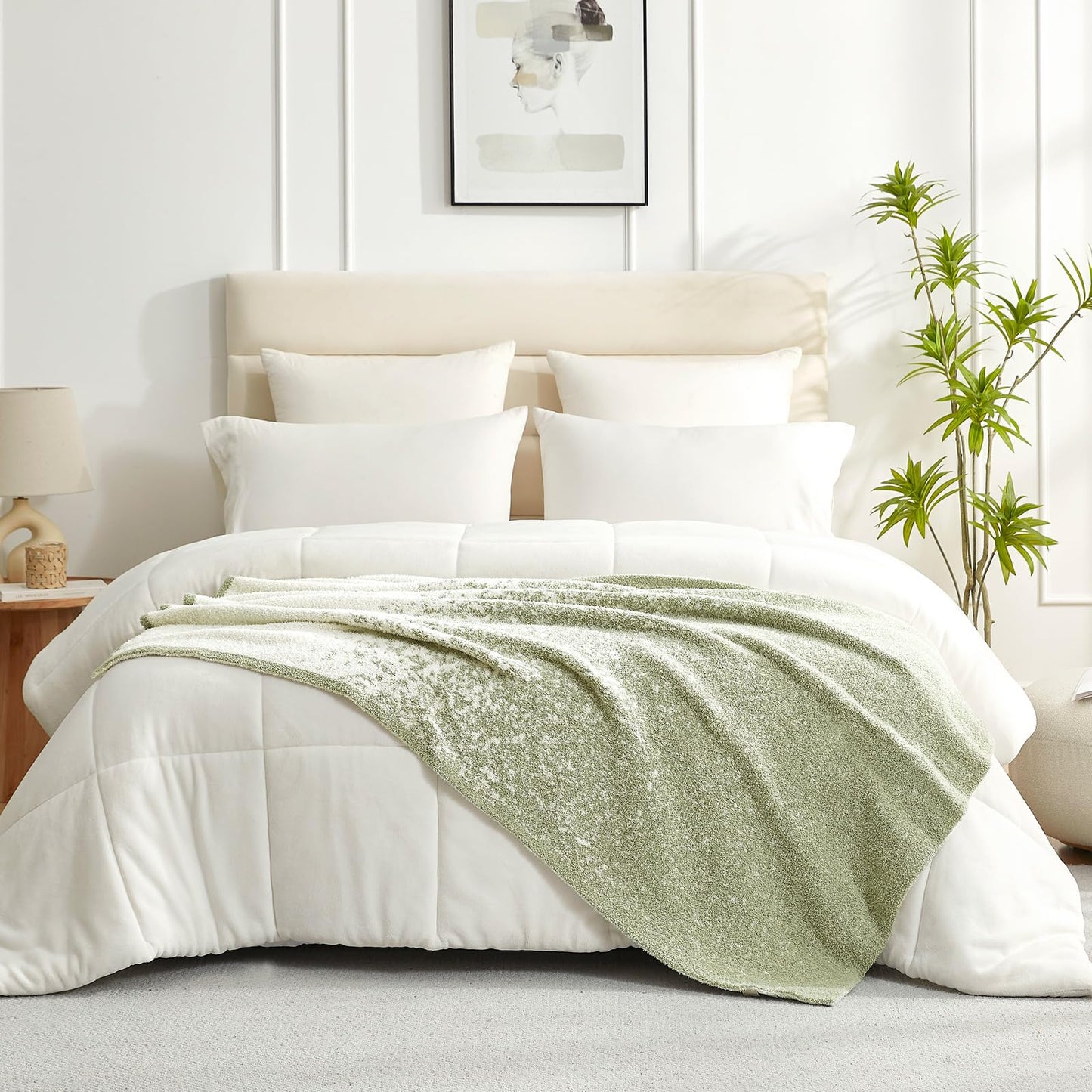 Snuggle Sac Heather Beige Throw Blankets Luxurious Microfiber Fabric, Reversible Super Soft Throws Warm Cozy Knit Fuzzy Plush Throw Blanket for Couch, Bed, Sofa, Camping, Beige,50x60 inches