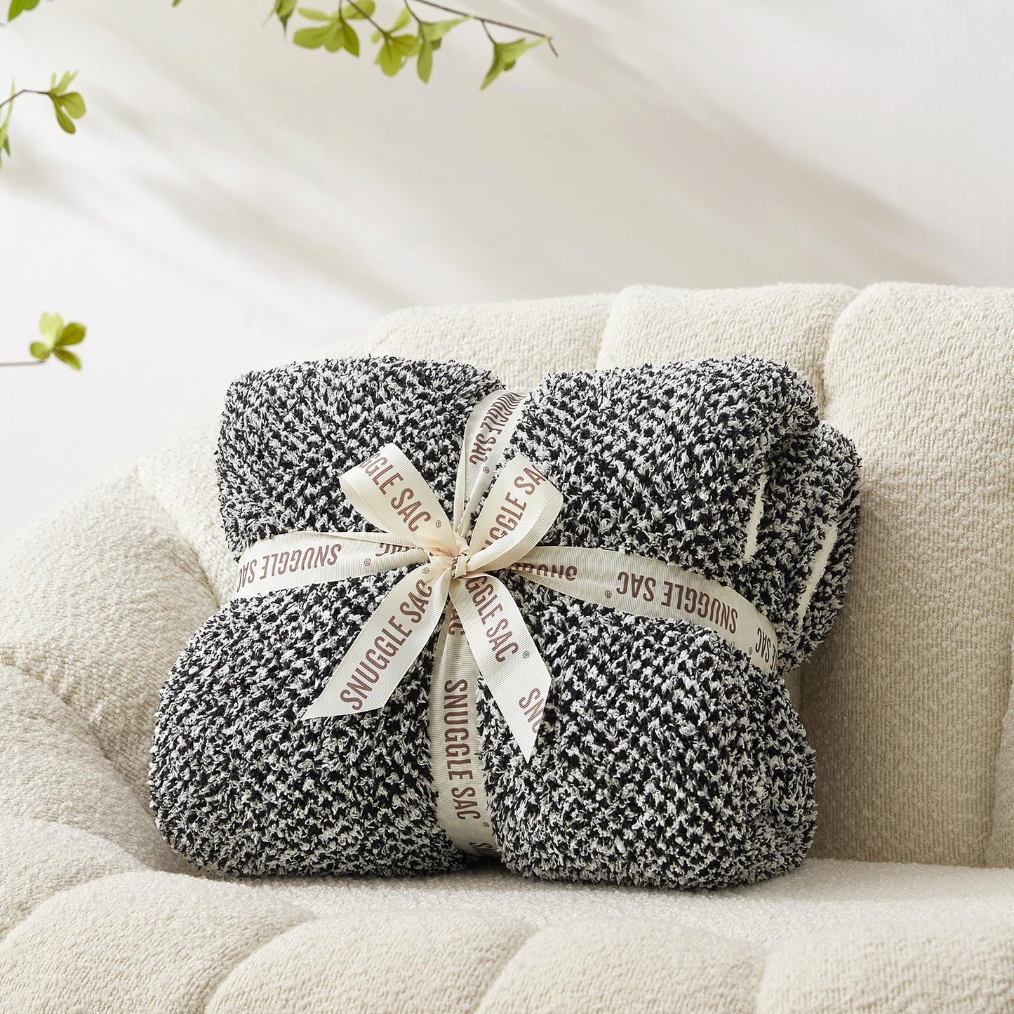 Snuggle Sac Buttery Grey Throw Blanket for Couch, Reversible Super Soft Warm Blankets Cozy Knit Fuzzy Plush Lightweight Throws for Sofa, Bed, Heather Grey, 50"x 60"