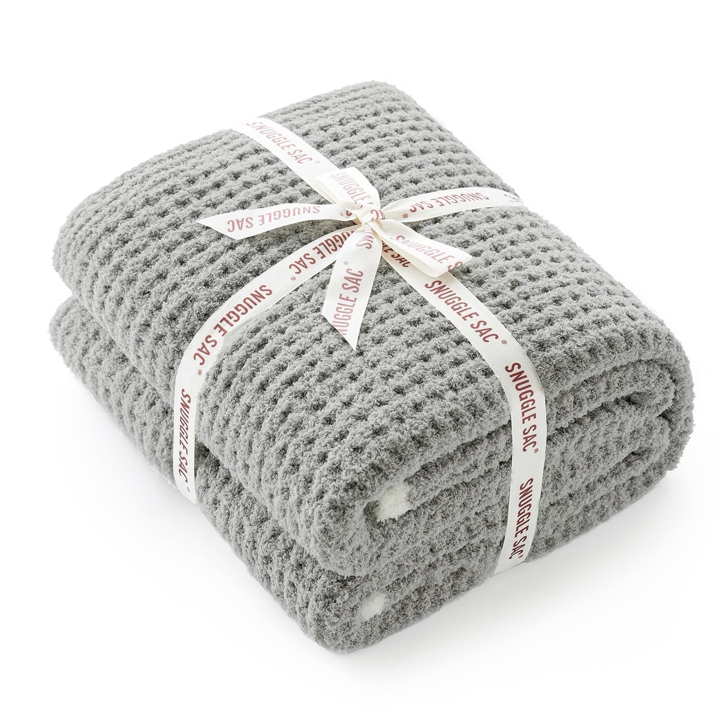 Snuggle Sac Ultra Soft Waffle Throw Blanket for Couch Bed Sofa 50x60 inches, Reversible Blue Blanket Microfiber Fluffy Fuzzy Cozy Knit Throws for Women Mothers Birthday Gifts