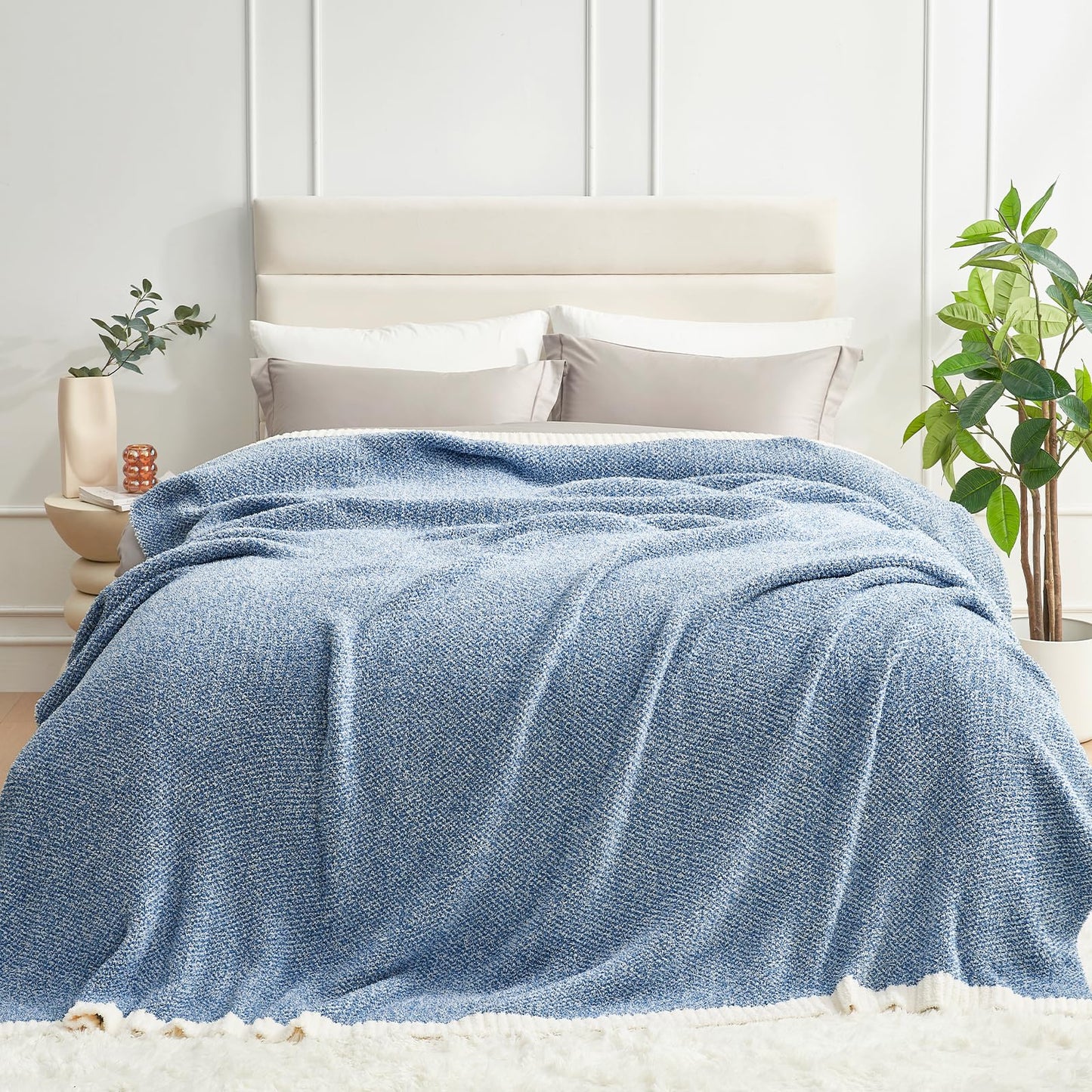 Snuggle Sac Buttery Grey Throw Blanket for Couch, Reversible Super Soft Warm Blankets Cozy Knit Fuzzy Plush Lightweight Throws for Sofa, Bed, Heather Grey, 50"x 60"