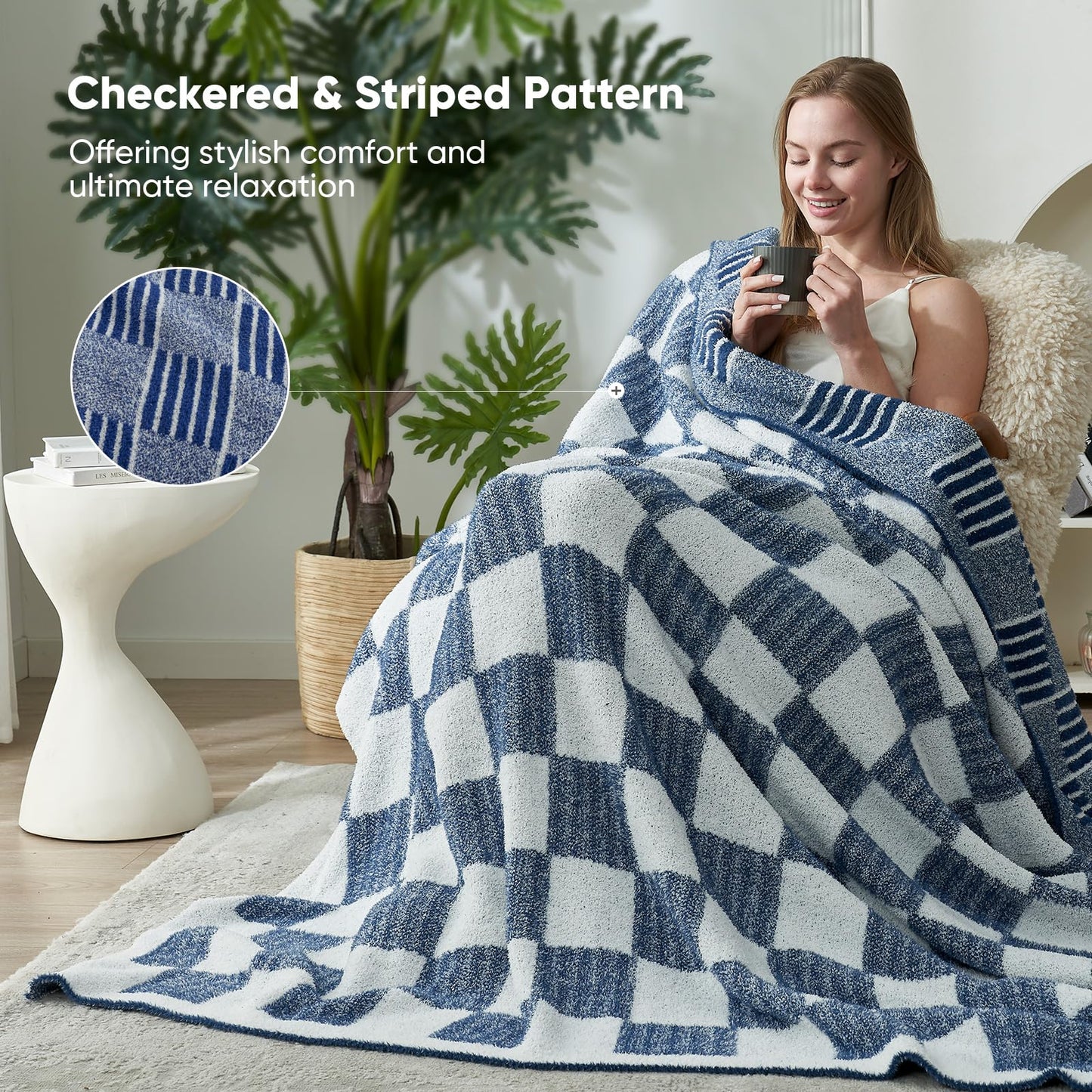 Snuggle Sac Checkered Orange Throw Blanket for Fall,Super Soft Reversible Cozy Warm Blanket for Couch Sofa Bedroom,Cute Lightweight Striped Throws for Women,Heather Orange,50x60 inches