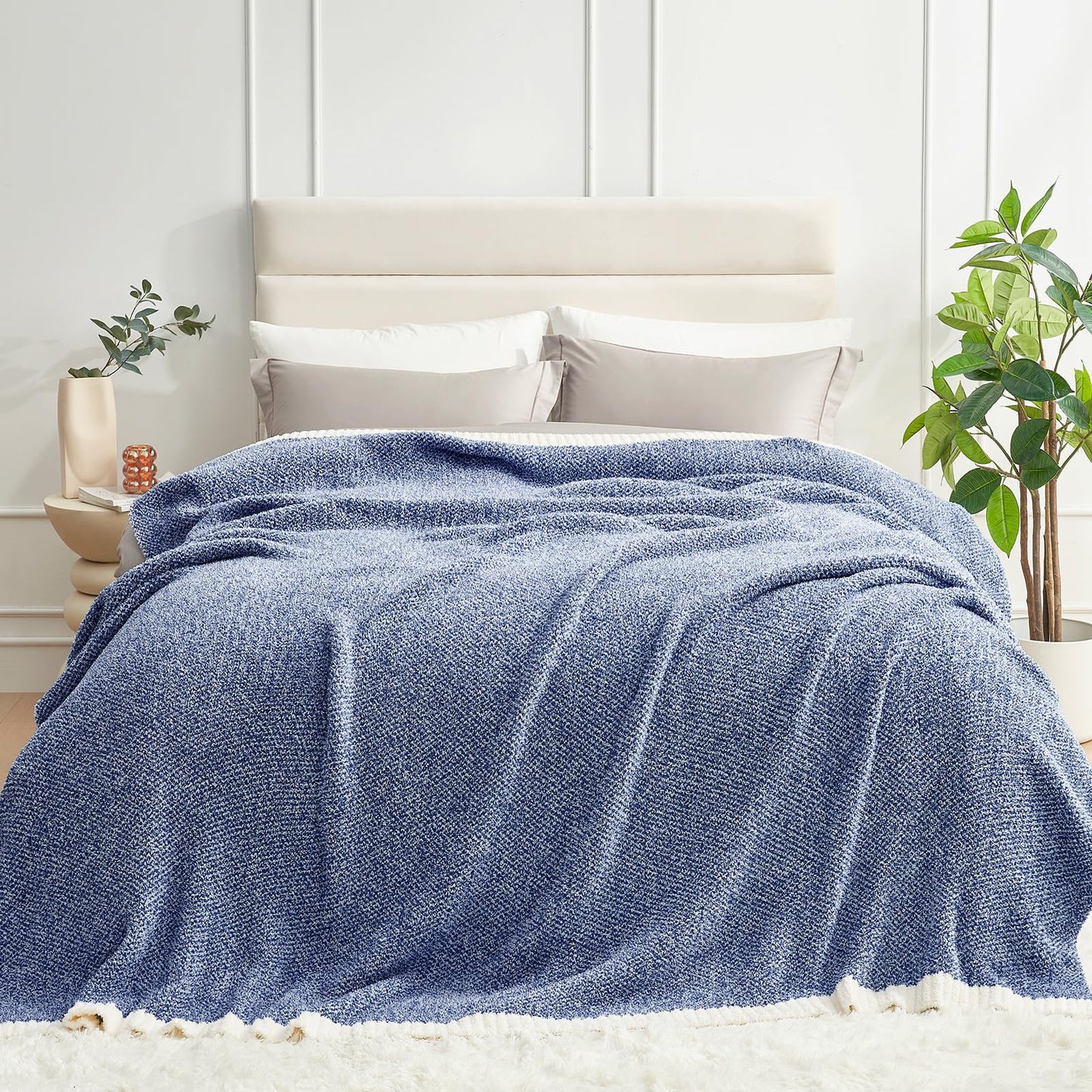 Snuggle Sac Buttery Grey Throw Blanket for Couch, Reversible Super Soft Warm Blankets Cozy Knit Fuzzy Plush Lightweight Throws for Sofa, Bed, Heather Grey, 50"x 60"