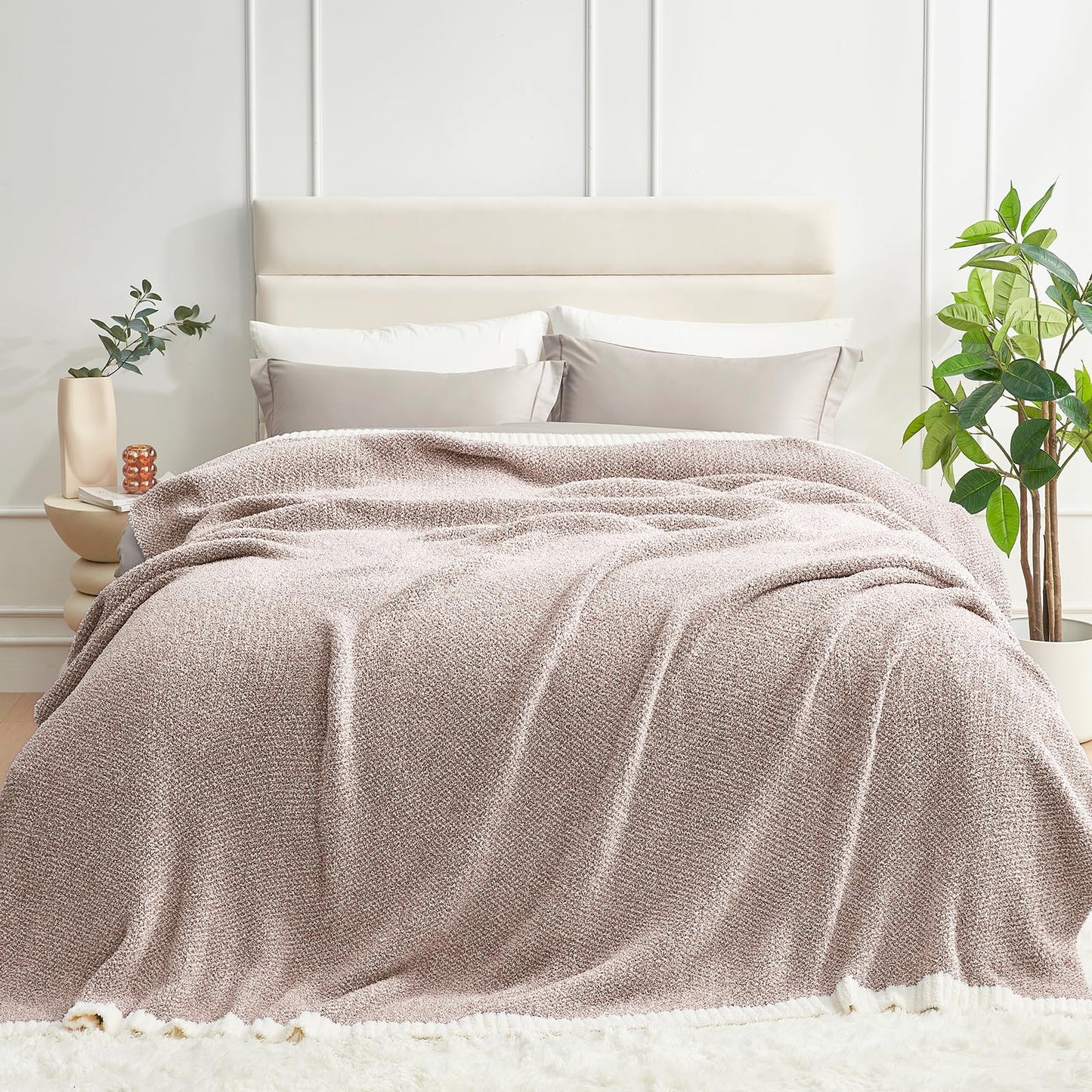 Snuggle Sac Buttery Grey Throw Blanket for Couch, Reversible Super Soft Warm Blankets Cozy Knit Fuzzy Plush Lightweight Throws for Sofa, Bed, Heather Grey, 50"x 60"