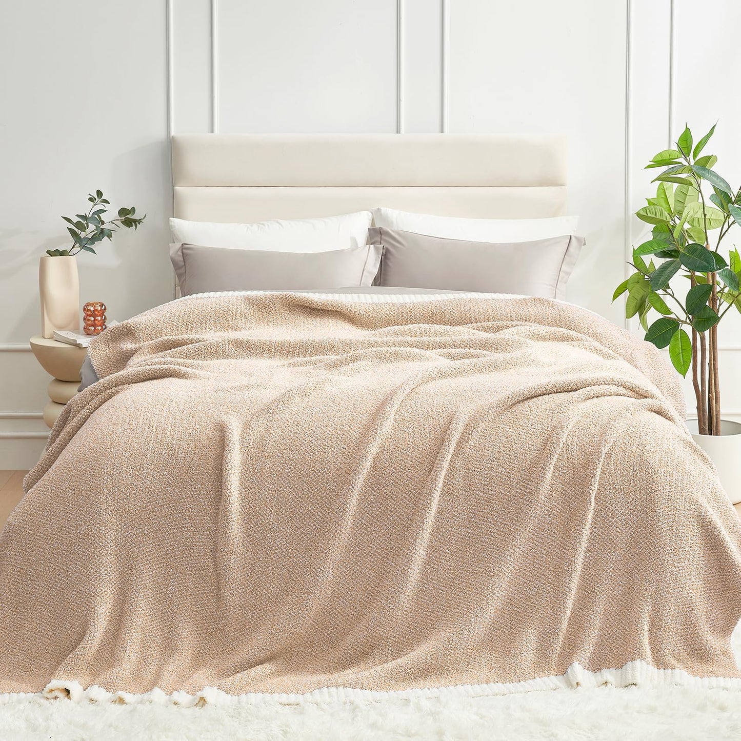 Snuggle Sac Buttery Grey Throw Blanket for Couch, Reversible Super Soft Warm Blankets Cozy Knit Fuzzy Plush Lightweight Throws for Sofa, Bed, Heather Grey, 50"x 60"
