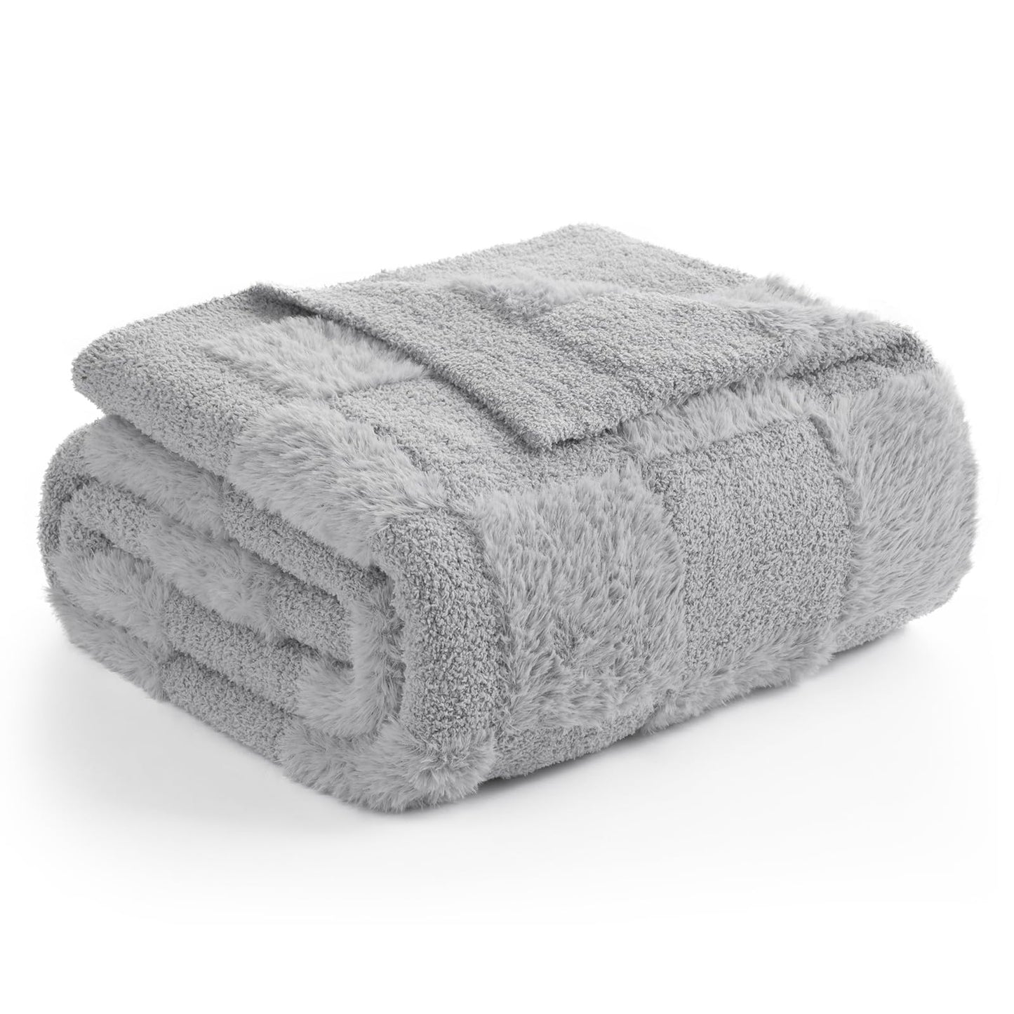 Snuggle Sac Checkered Throw Blanket Faux Fur Microfiber Blankets for Couch,Cozy Soft Warm Blanket for Sofa Bedroom Living Room,Beige Checker,50x60 inches