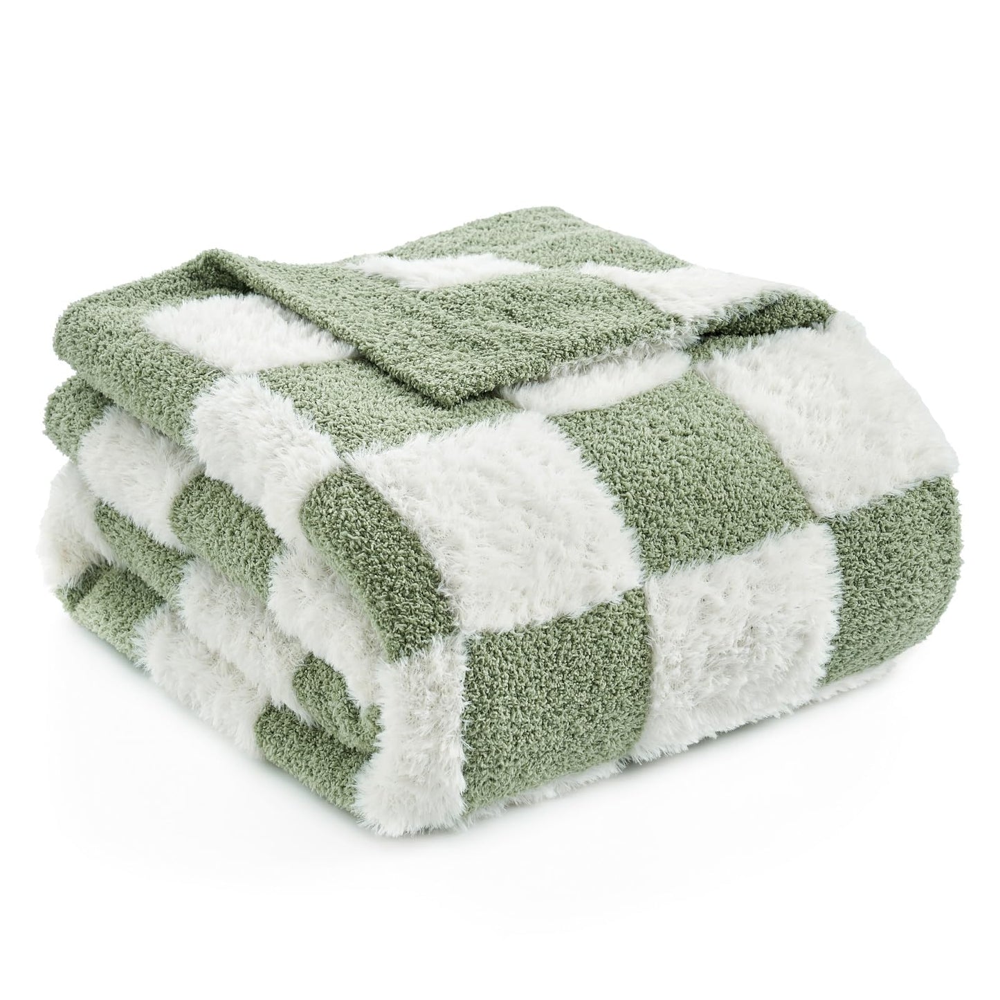 Snuggle Sac Checkered Throw Blanket Faux Fur Microfiber Blankets for Couch,Cozy Soft Warm Blanket for Sofa Bedroom Living Room,Beige Checker,50x60 inches