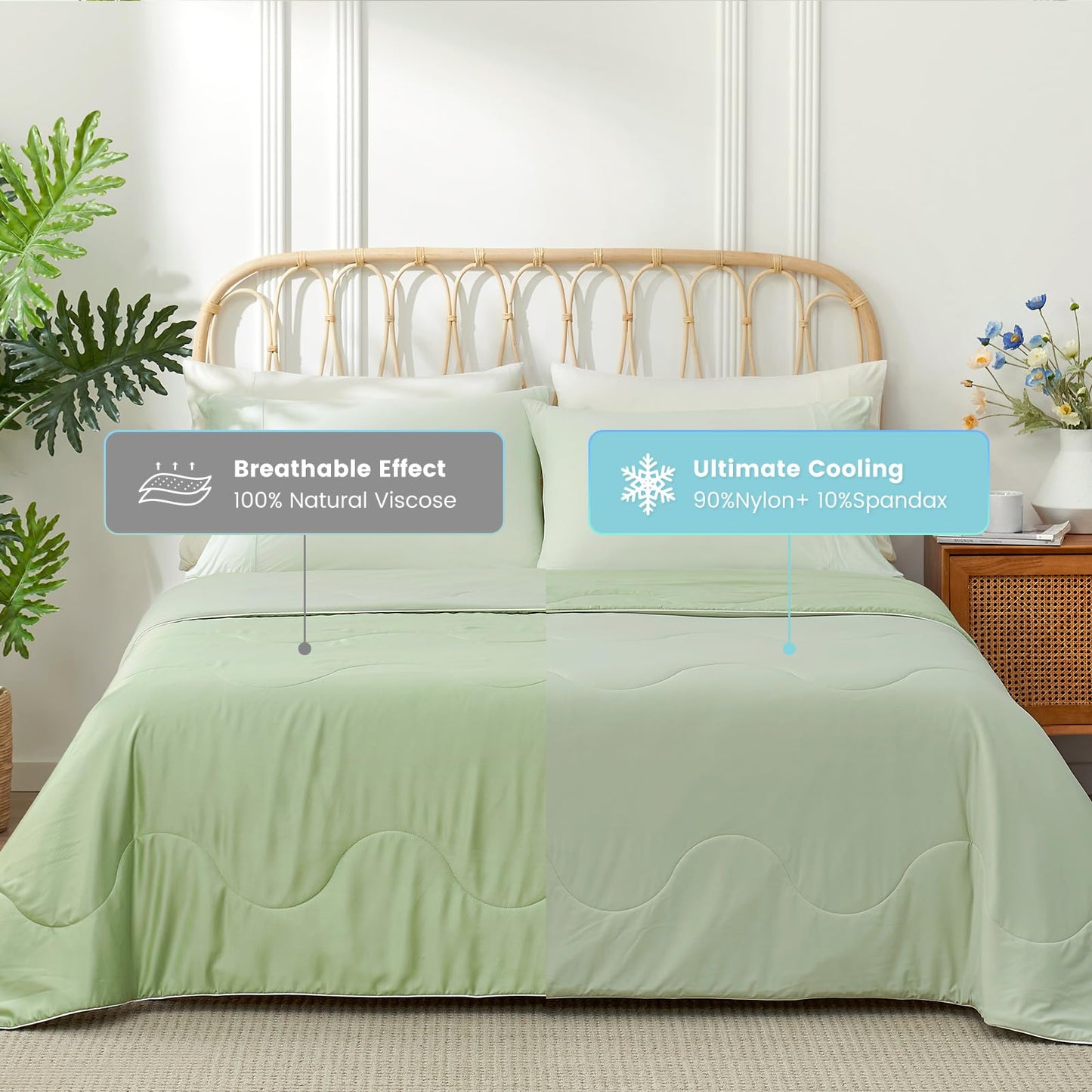 Snuggle Sac Cooling Comforter Sage Green Twin Size, Breathable Cooling Blankets for Hot Sleepers and Night Sweats, Summer Comforters for Bed, Soft Lightweight Silk Smooth, 68x90 Inches, Sage Green