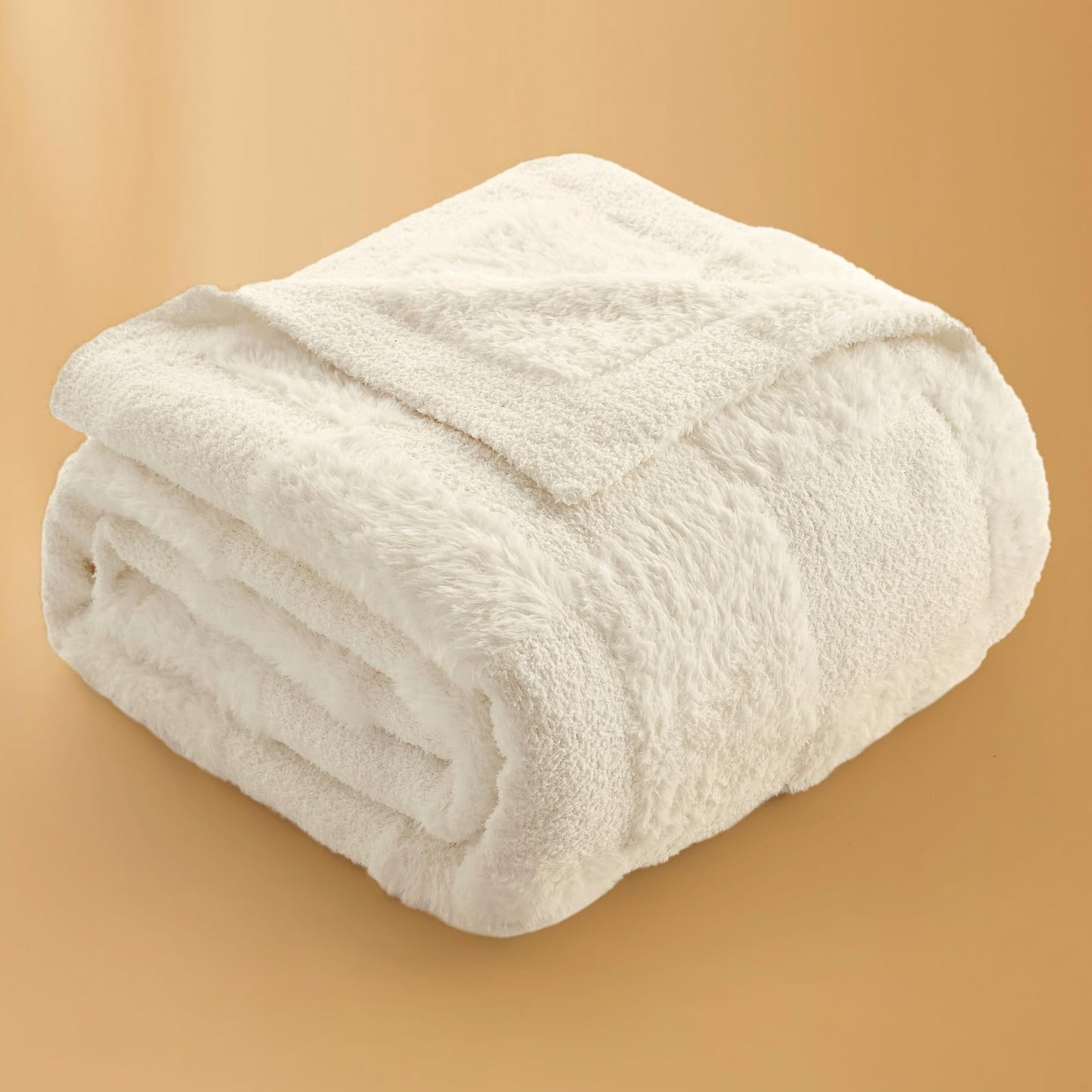 Snuggle Sac Checkered Throw Blanket Faux Fur Microfiber Blankets for Couch,Cozy Soft Warm Blanket for Sofa Bedroom Living Room,Beige Checker,50x60 inches