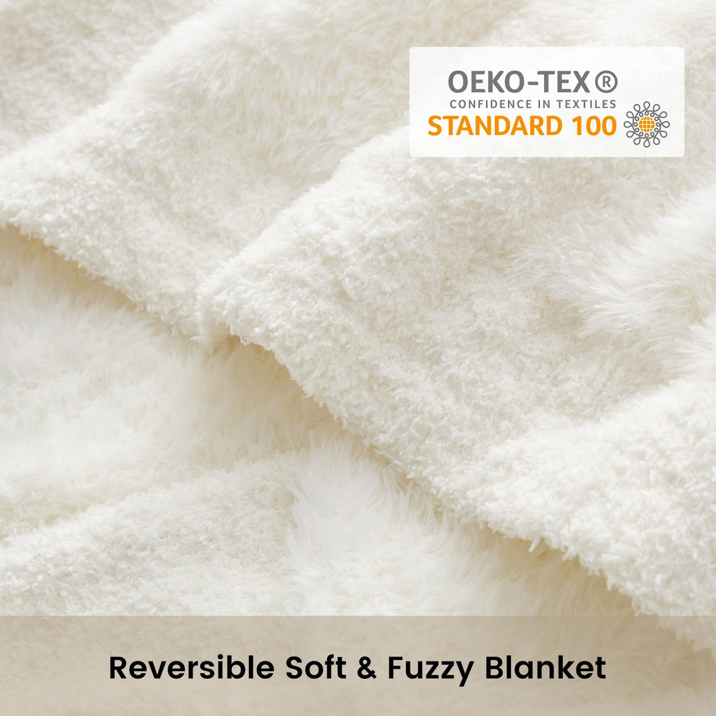 Snuggle Sac Checkered Throw Blanket Faux Fur Microfiber Blankets for Couch,Cozy Soft Warm Blanket for Sofa Bedroom Living Room,Beige Checker,50x60 inches
