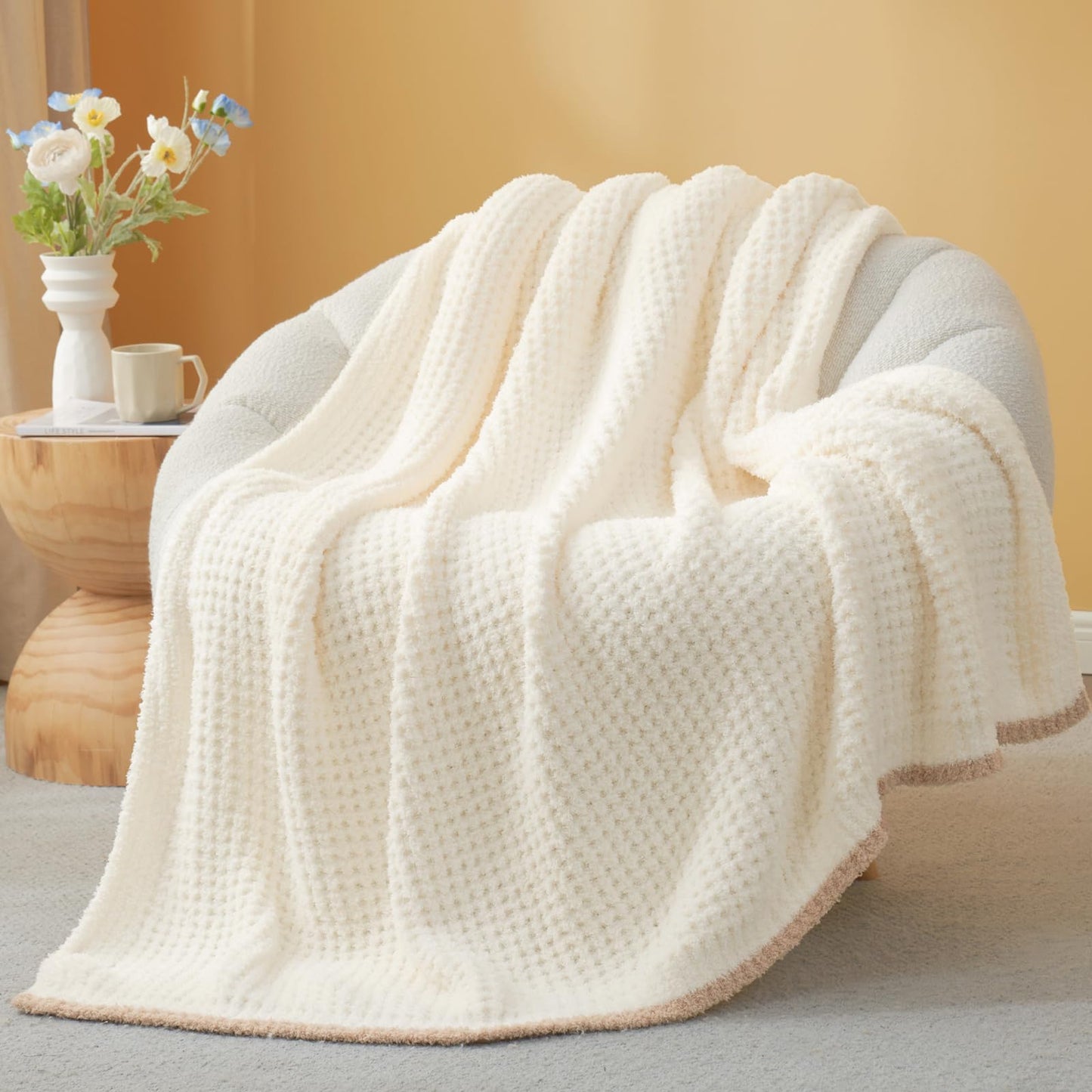 Snuggle Sac Ultra Soft Waffle Throw Blanket for Couch Bed Sofa 50x60 inches, Reversible Blue Blanket Microfiber Fluffy Fuzzy Cozy Knit Throws for Women Mothers Birthday Gifts