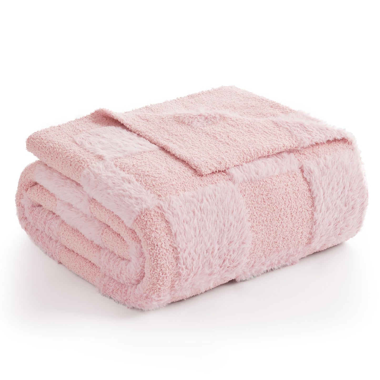 Snuggle Sac Checkered Throw Blanket Faux Fur Microfiber Blankets for Couch,Cozy Soft Warm Blanket for Sofa Bedroom Living Room,Beige Checker,50x60 inches