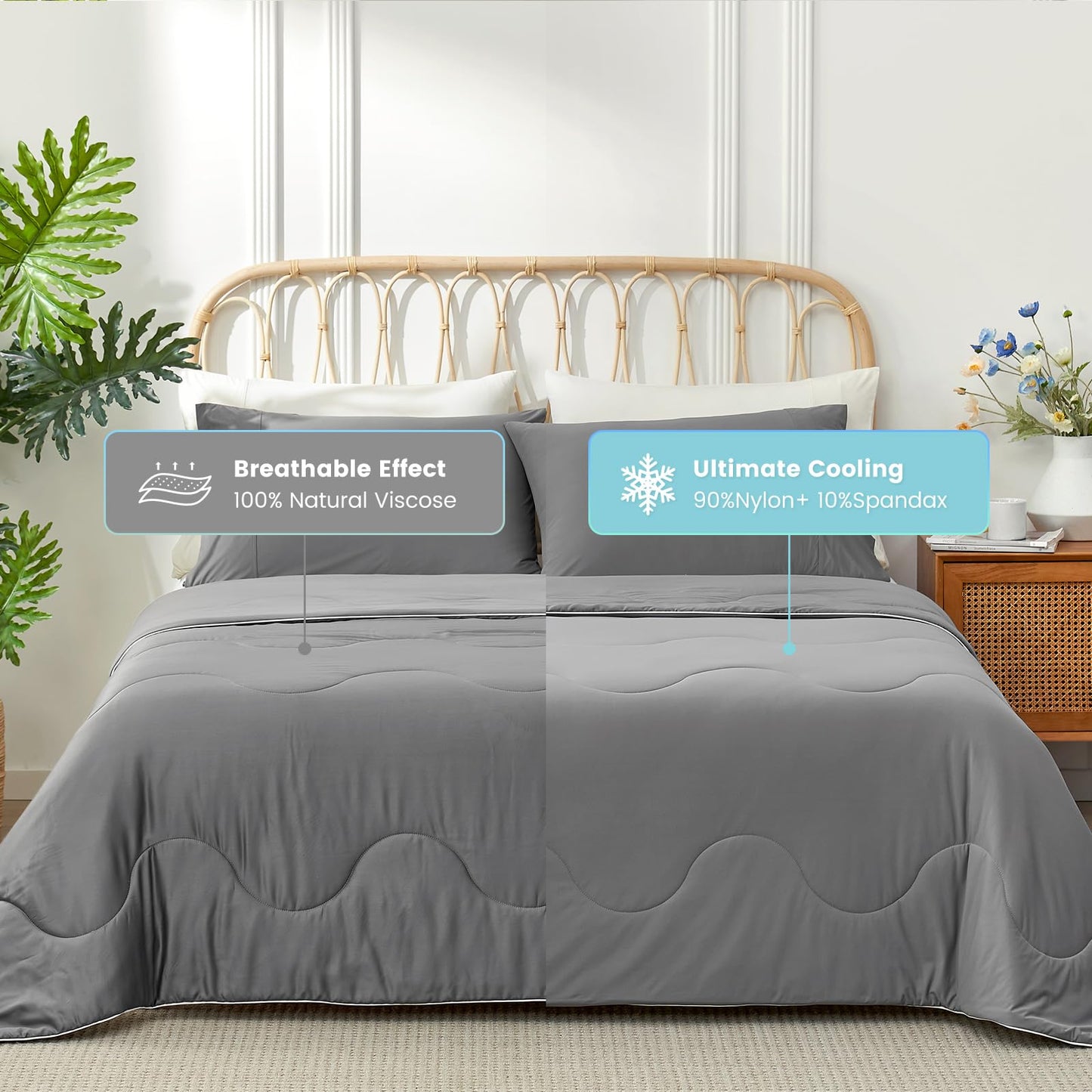Snuggle Sac Cooling Comforter Twin Size, Breathable Cooling Blankets for Hot Sleepers and Night Sweats, Summer Comforters for Twin Size Bed, Soft Lightweight Blankets, 68x90 Inches, Dark Grey