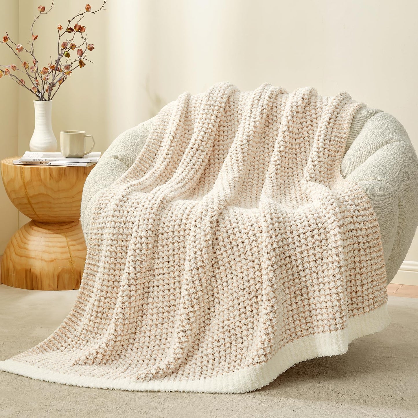 Snuggle Sac Ultra Soft Waffle Throw Blanket for Couch Bed Sofa 50x60 inches, Reversible Blue Blanket Microfiber Fluffy Fuzzy Cozy Knit Throws for Women Mothers Birthday Gifts
