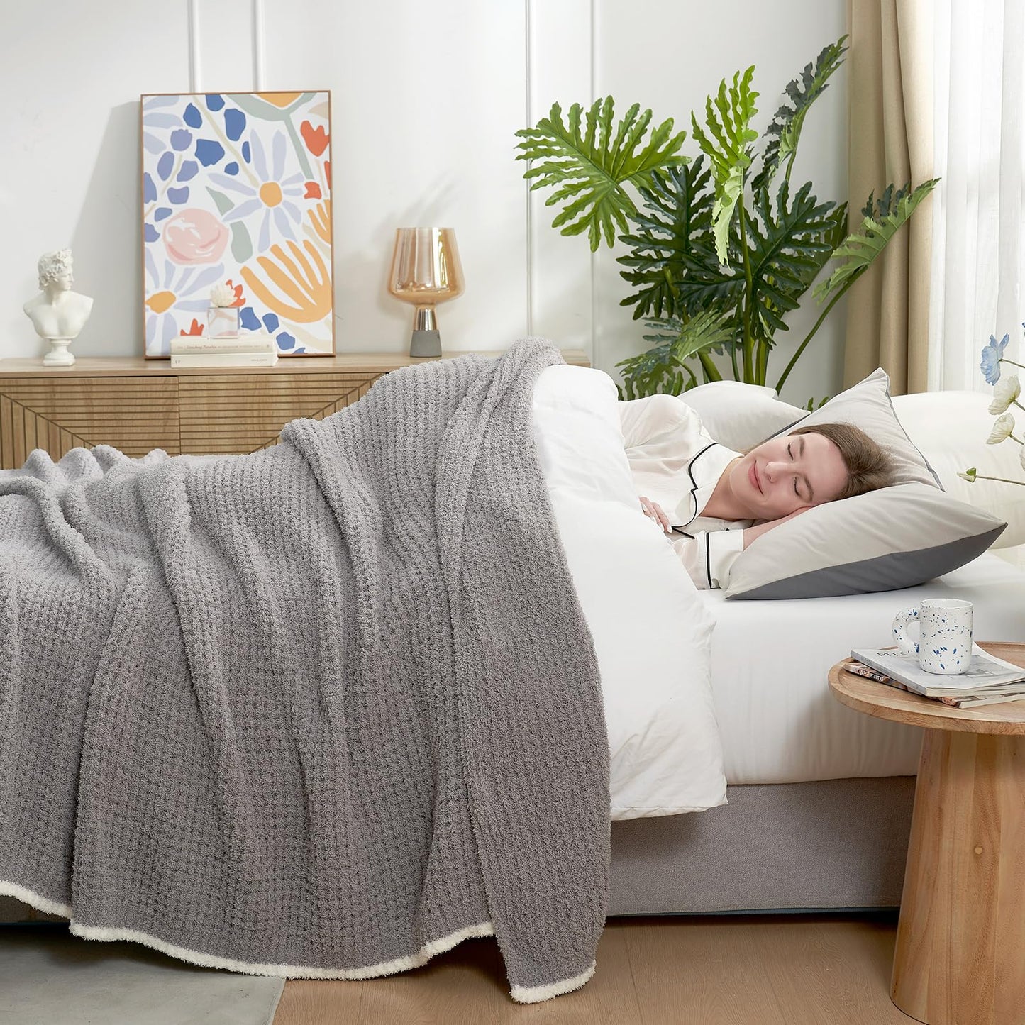 Snuggle Sac Ultra Soft Waffle Throw Blanket for Couch Bed Sofa 50x60 inches, Reversible Blue Blanket Microfiber Fluffy Fuzzy Cozy Knit Throws for Women Mothers Birthday Gifts