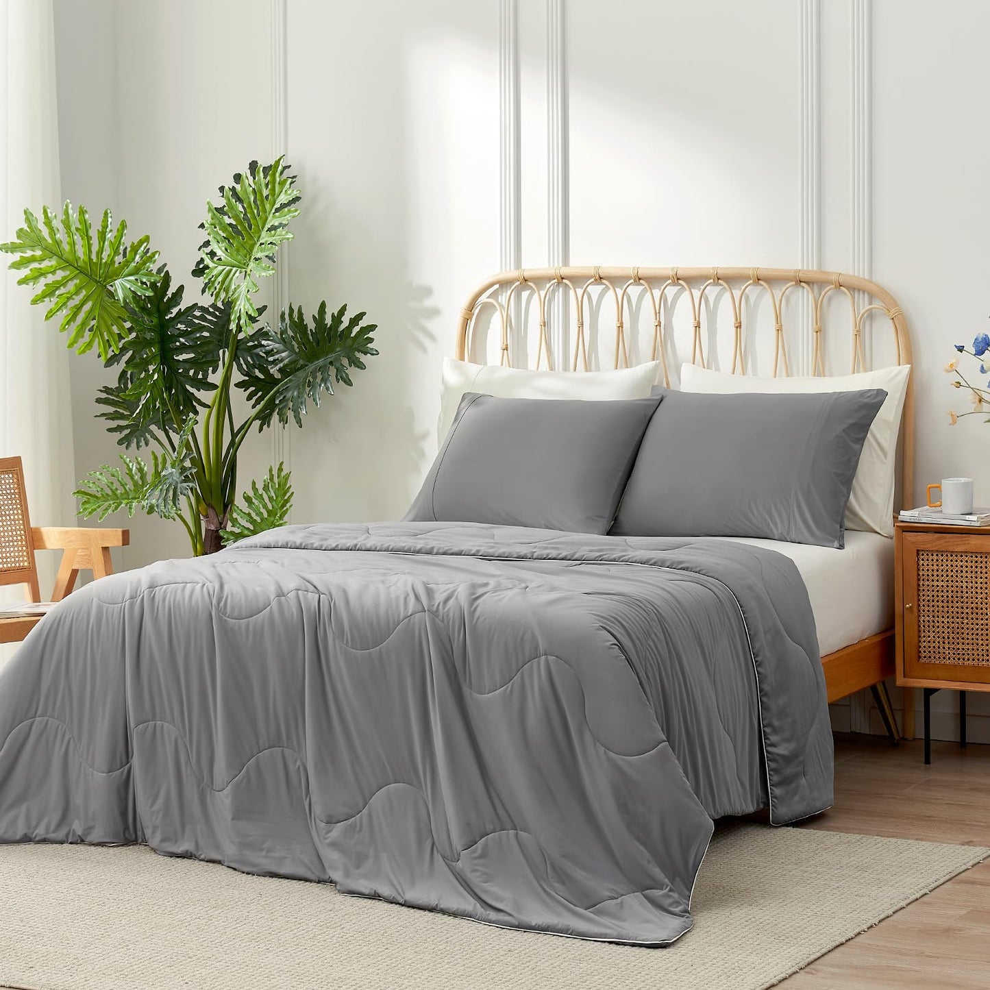Snuggle Sac Cooling Comforter Twin Size, Breathable Cooling Blankets for Hot Sleepers and Night Sweats, Summer Comforters for Twin Size Bed, Soft Lightweight Blankets, 68x90 Inches, Dark Grey