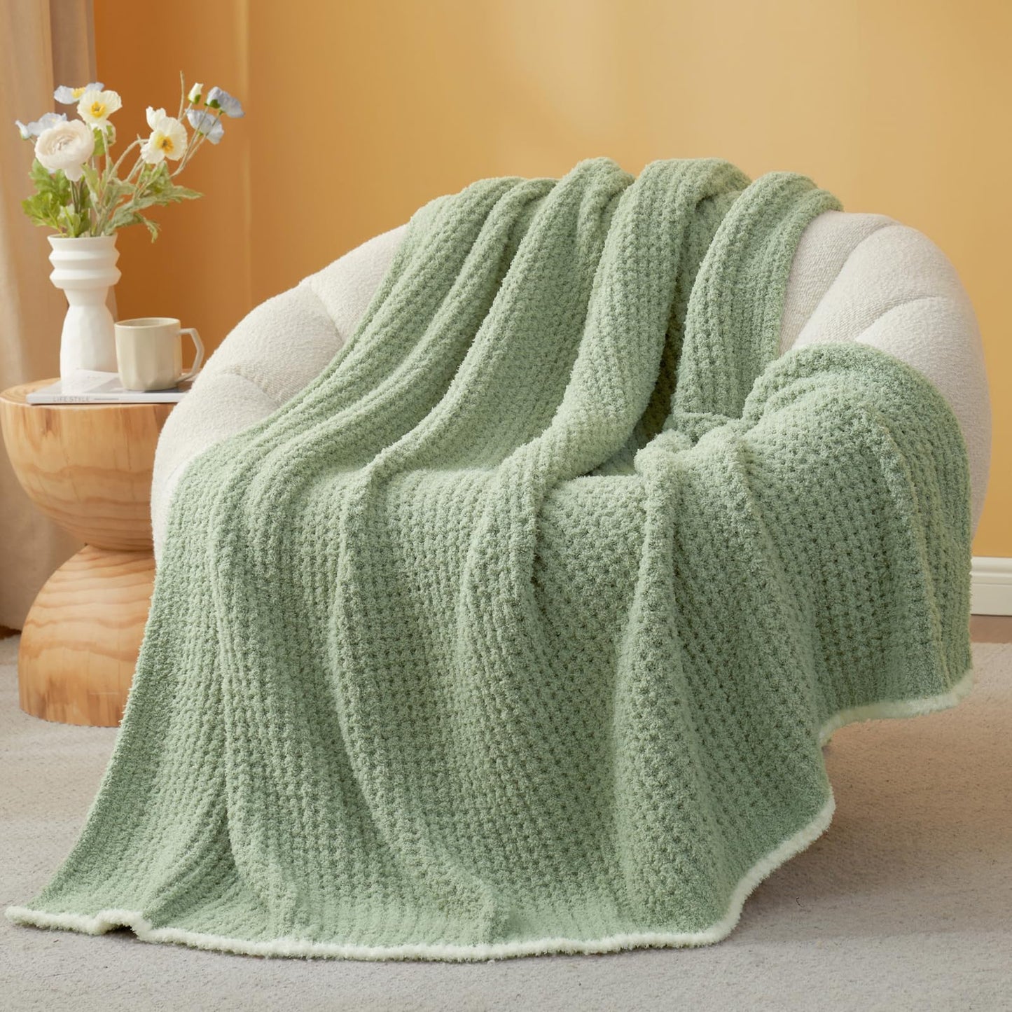 Snuggle Sac Ultra Soft Waffle Throw Blanket for Couch Bed Sofa 50x60 inches, Reversible Blue Blanket Microfiber Fluffy Fuzzy Cozy Knit Throws for Women Mothers Birthday Gifts