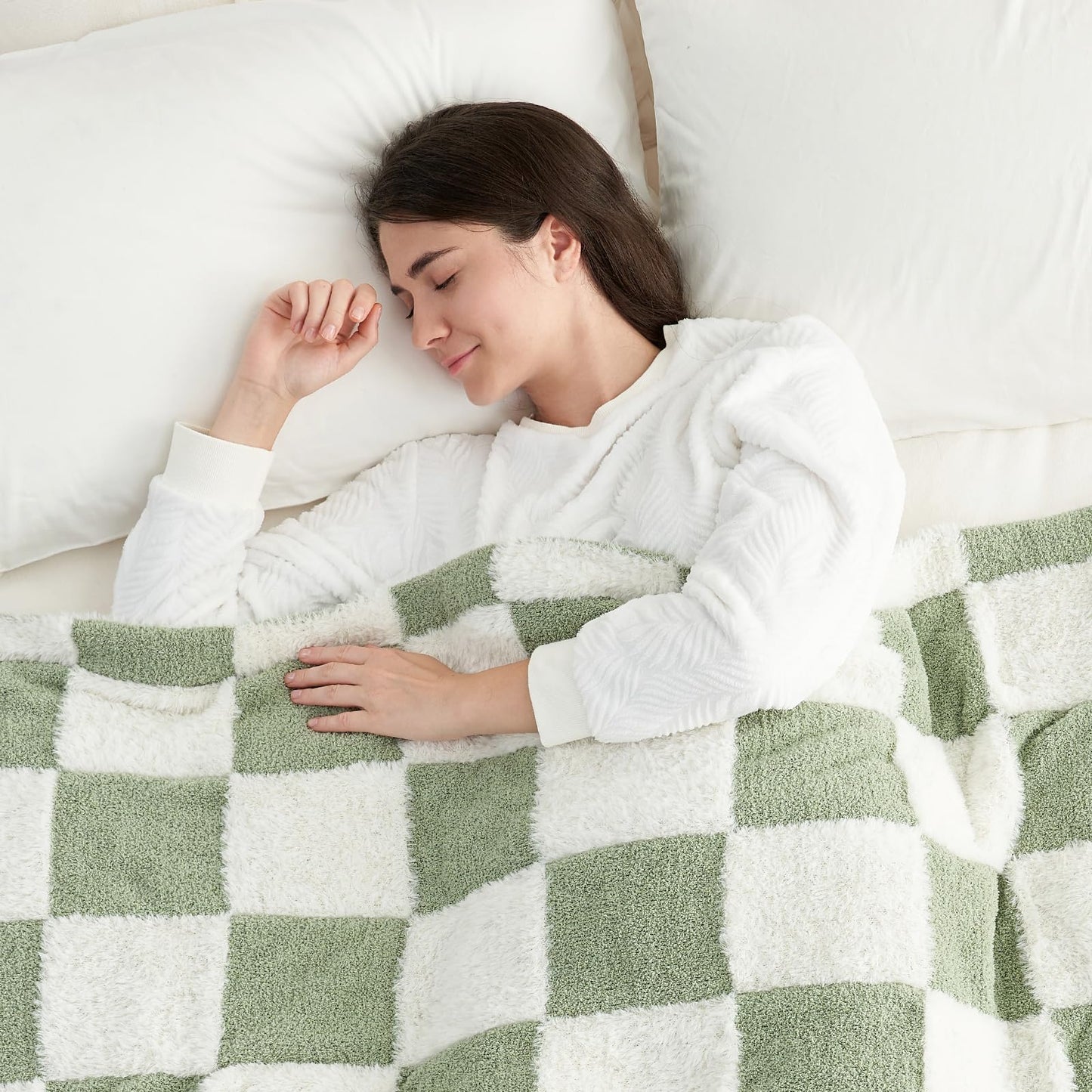 Snuggle Sac Checkered Throw Blanket Faux Fur Microfiber Blankets for Couch,Cozy Soft Warm Blanket for Sofa Bedroom Living Room,Beige Checker,50x60 inches