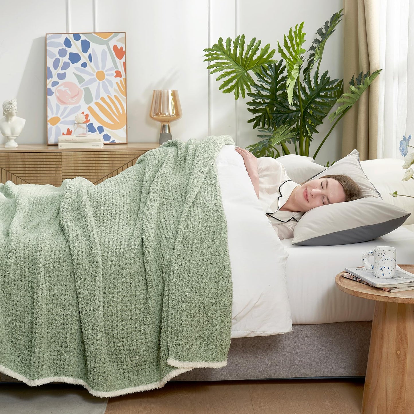 Snuggle Sac Ultra Soft Waffle Throw Blanket for Couch Bed Sofa 50x60 inches, Reversible Blue Blanket Microfiber Fluffy Fuzzy Cozy Knit Throws for Women Mothers Birthday Gifts