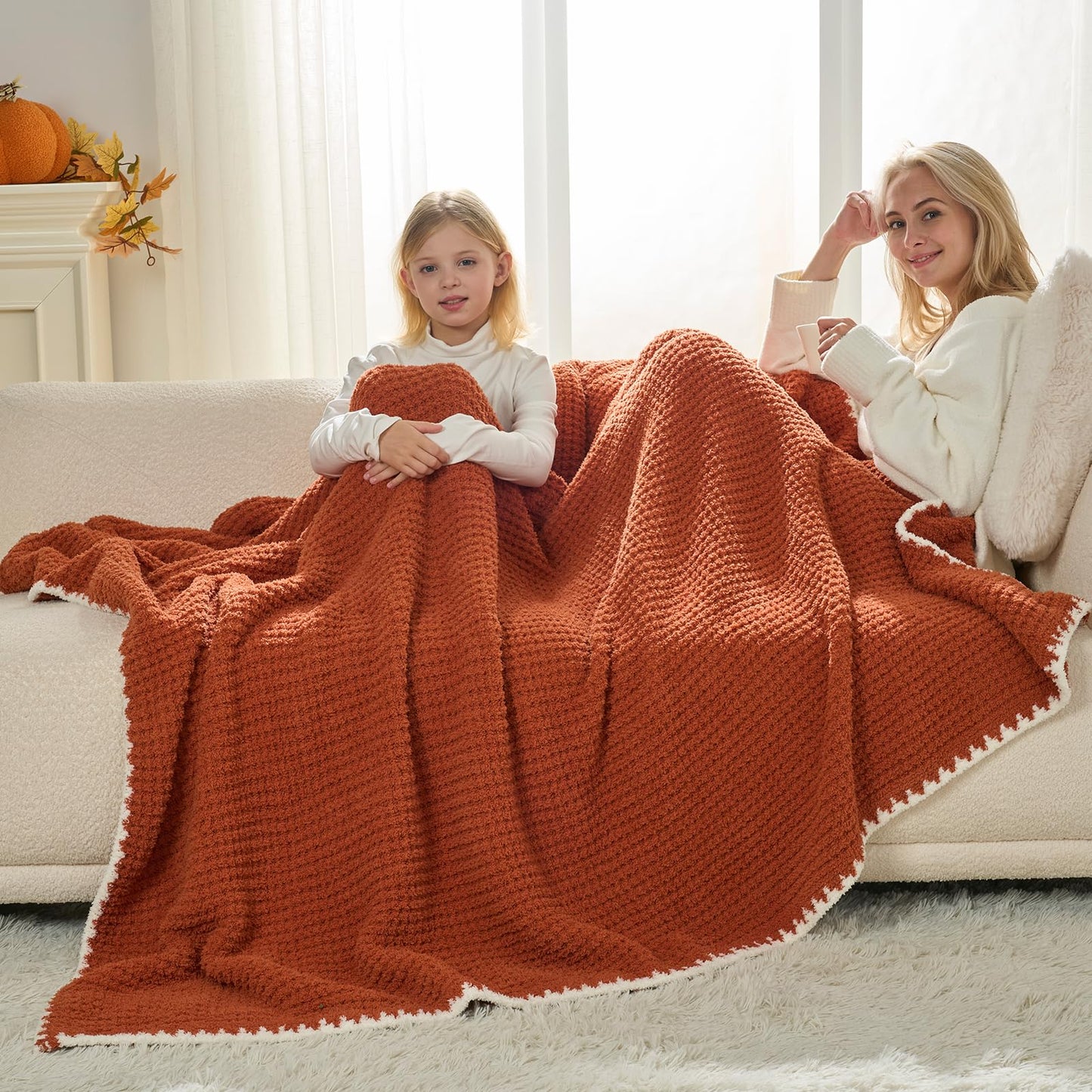 Snuggle Sac Ultra Soft Waffle Throw Blanket for Couch Bed Sofa 50x60 inches, Reversible Blue Blanket Microfiber Fluffy Fuzzy Cozy Knit Throws for Women Mothers Birthday Gifts