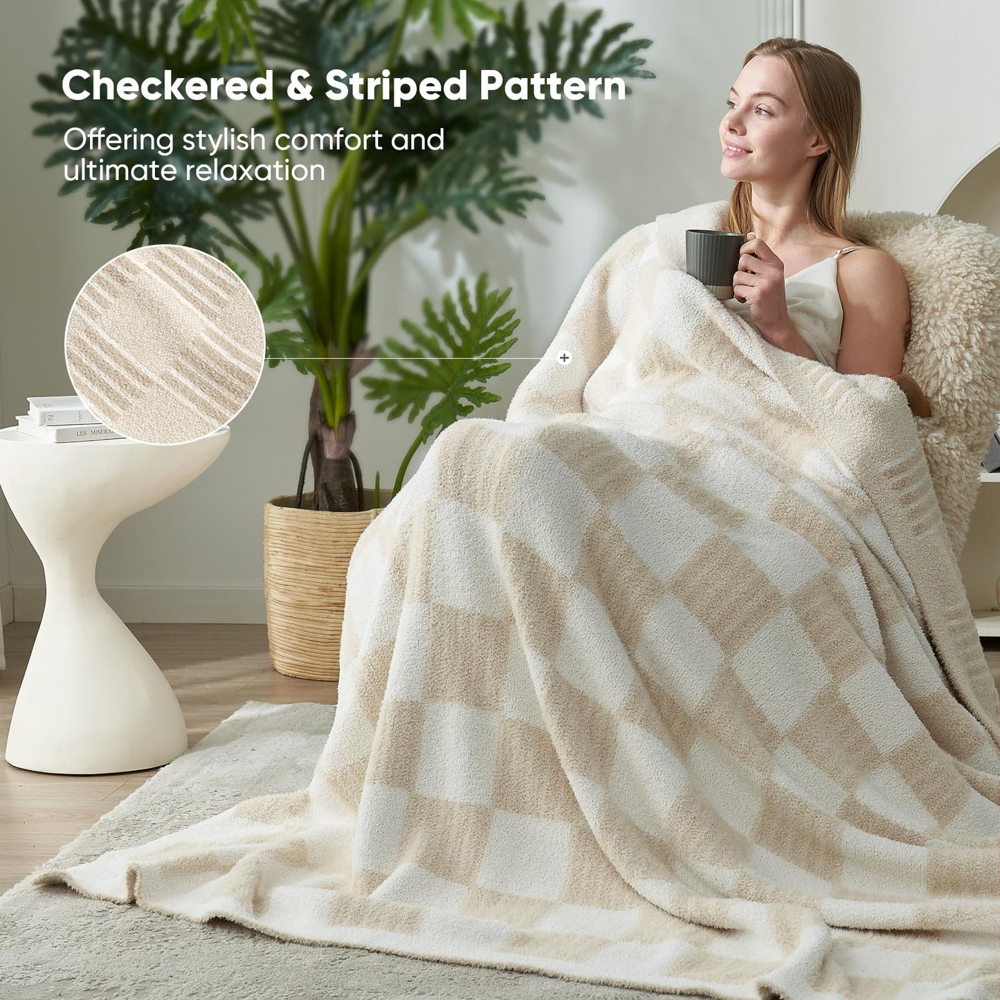 Snuggle Sac Checkered Orange Throw Blanket for Fall,Super Soft Reversible Cozy Warm Blanket for Couch Sofa Bedroom,Cute Lightweight Striped Throws for Women,Heather Orange,50x60 inches