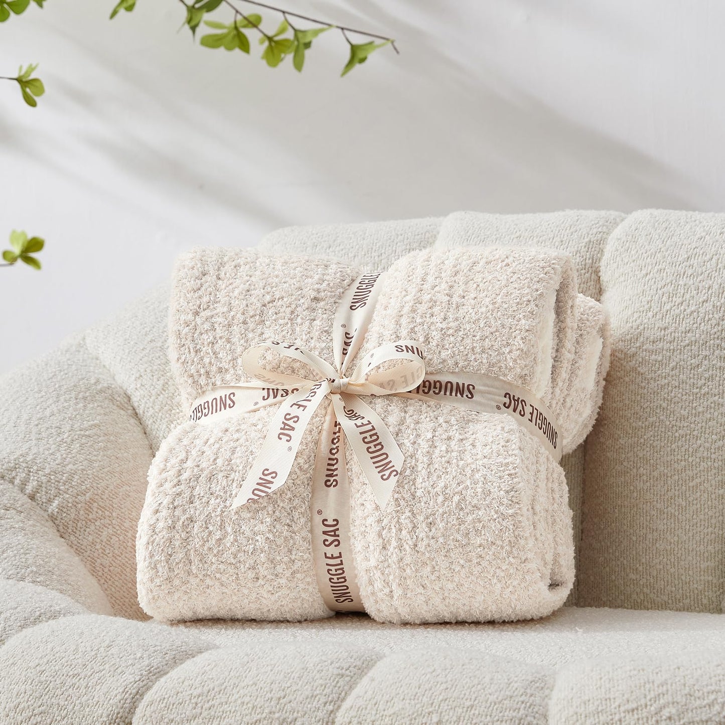 Snuggle Sac Heather Beige Throw Blankets Luxurious Microfiber Fabric, Reversible Super Soft Throws Warm Cozy Knit Fuzzy Plush Throw Blanket for Couch, Bed, Sofa, Camping, Beige,50x60 inches