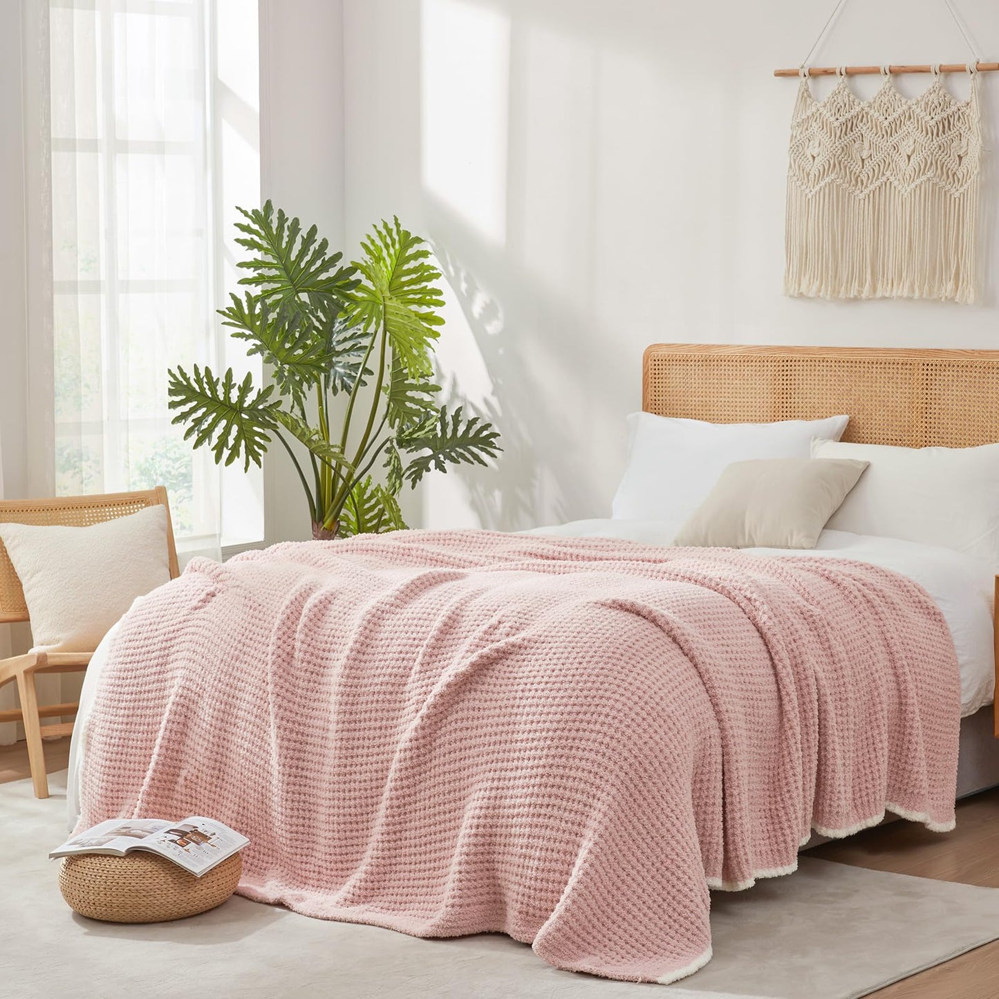 Snuggle Sac Ultra Soft Waffle Throw Blanket for Couch Bed Sofa 50x60 inches, Reversible Blue Blanket Microfiber Fluffy Fuzzy Cozy Knit Throws for Women Mothers Birthday Gifts